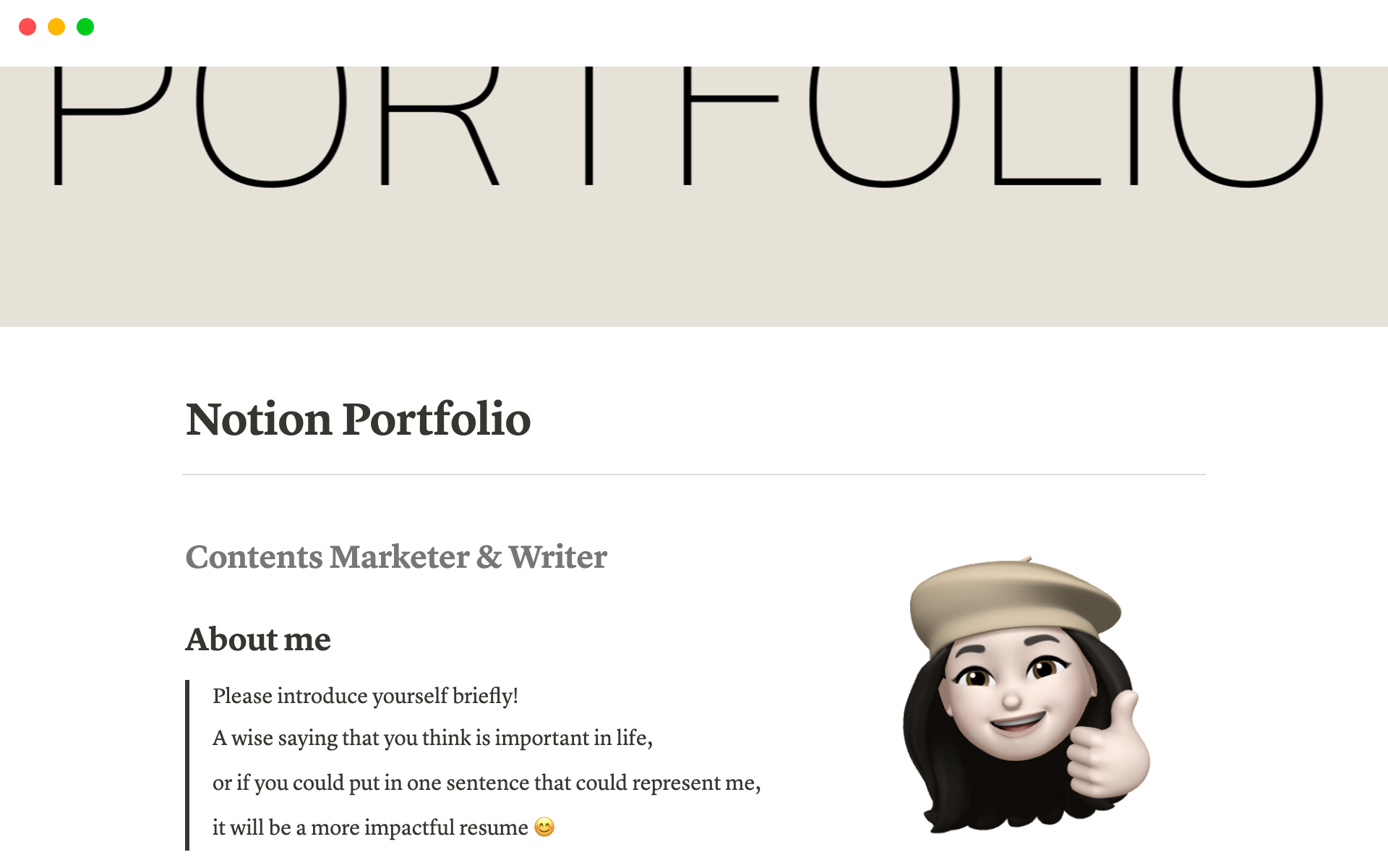 A template preview for Notion Portfolio Template