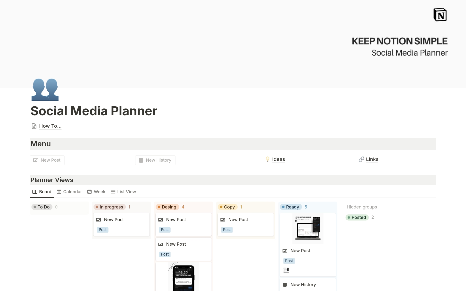 A template preview for KNS Social Media Planner
