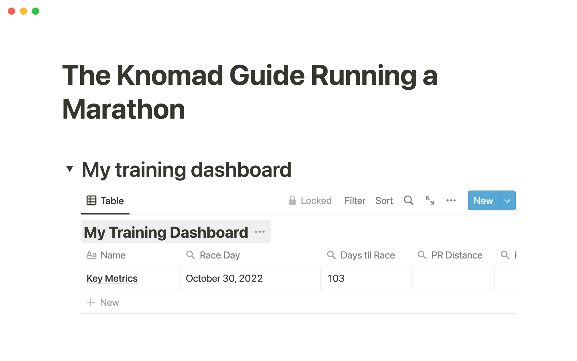 A comprehensive template that includes everything you need to plan, train, and run a marathon.
