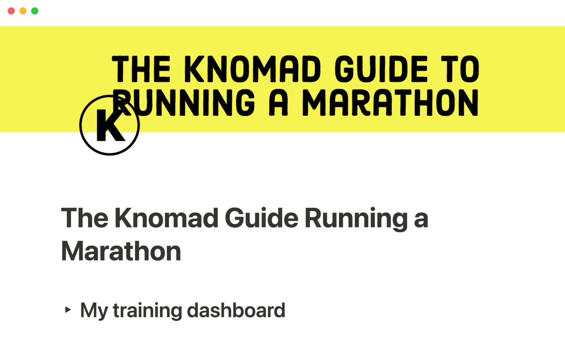 Eine Vorlagenvorschau für Marathon planner