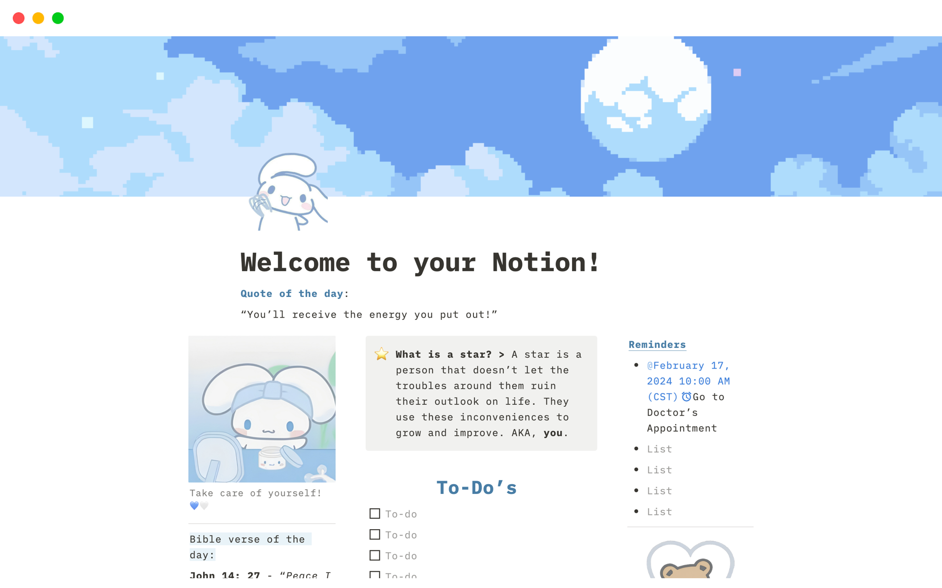 A template preview for Cinnamaroll Template