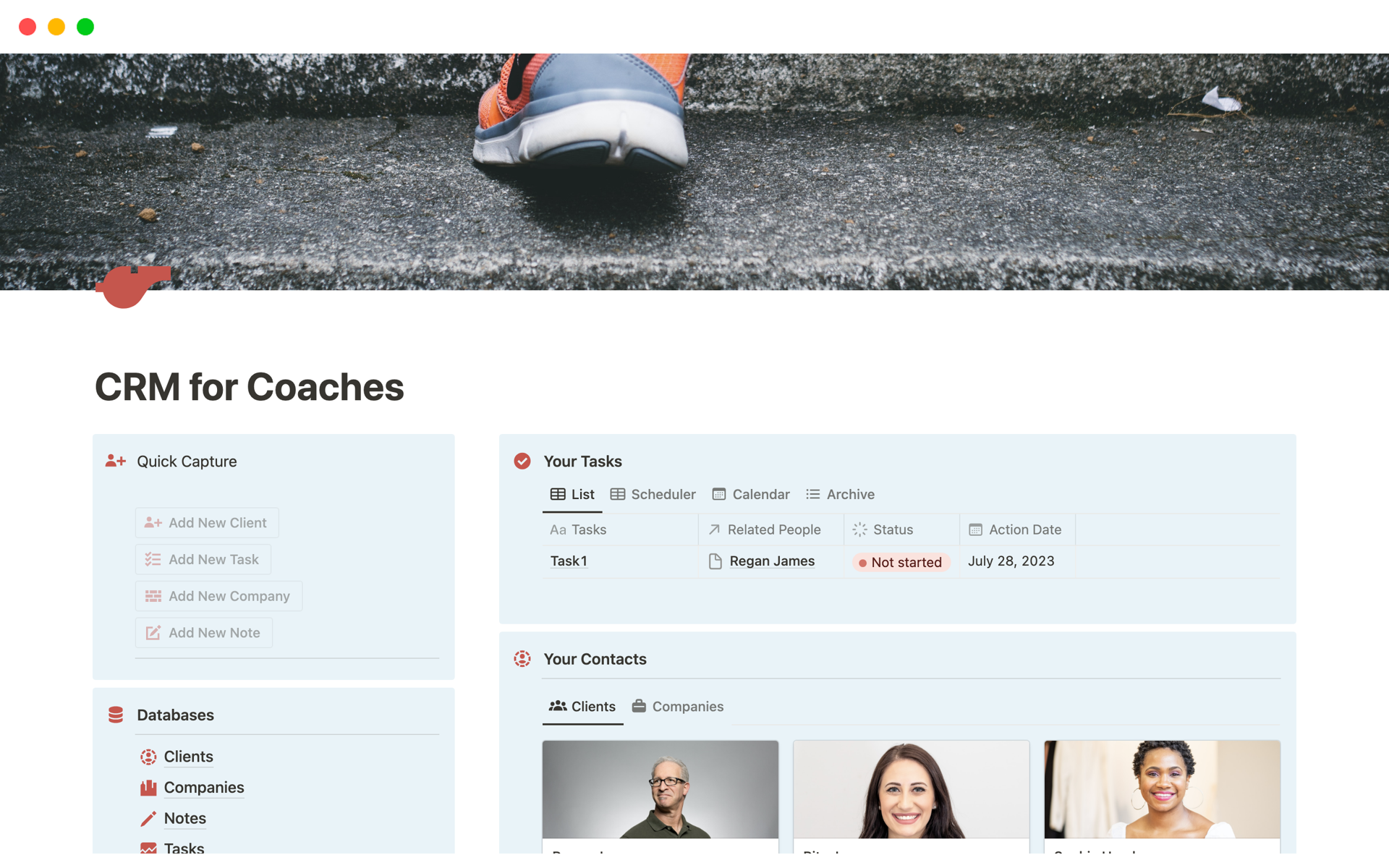A template preview for CRM for Coaches
