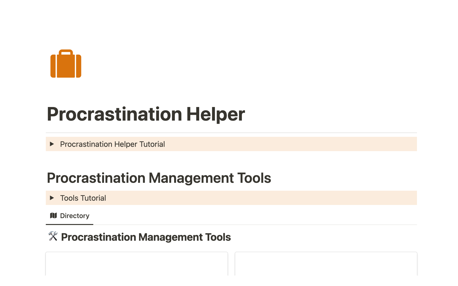 Vista previa de una plantilla para Procrastination Helper