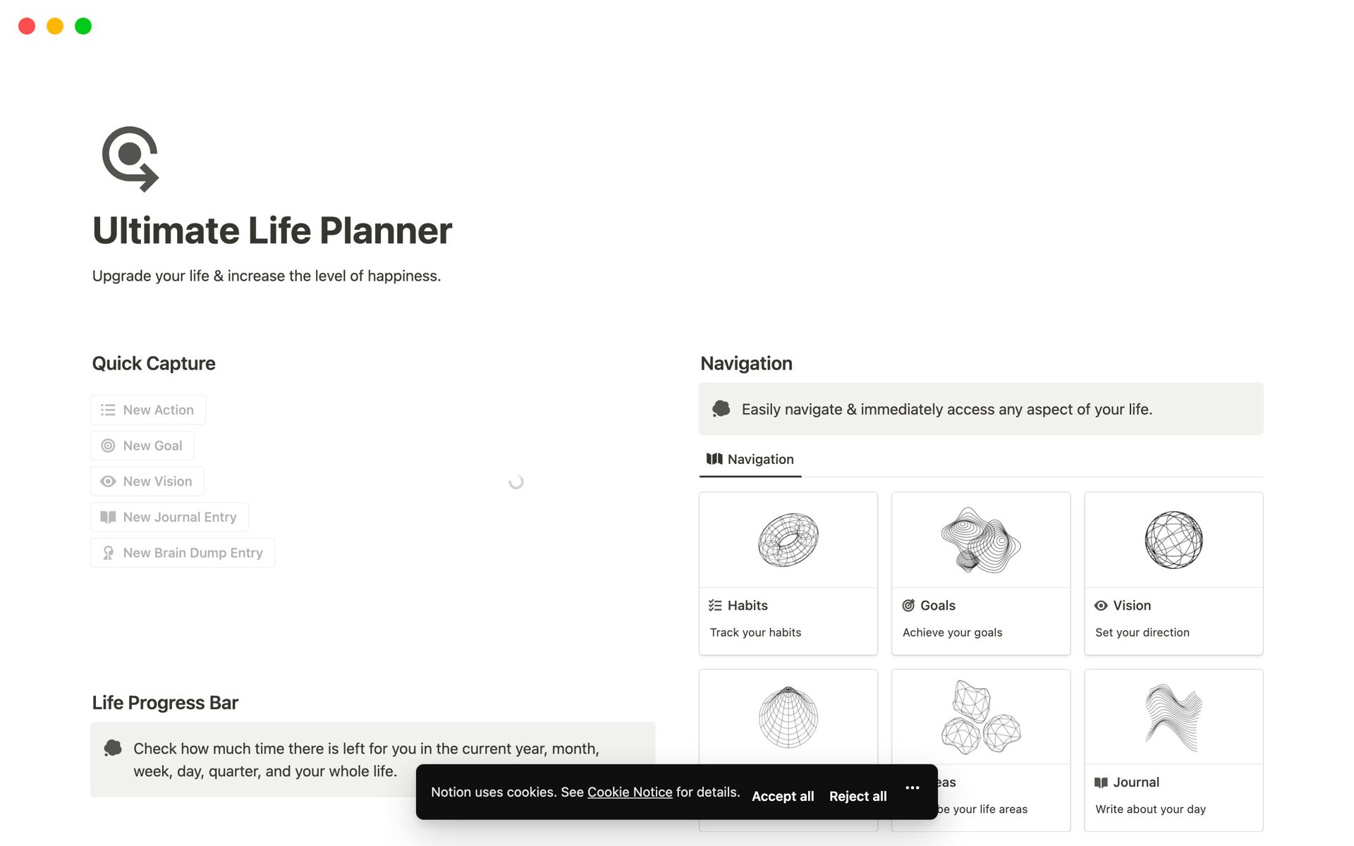 A template preview for Ultimate Life Planner