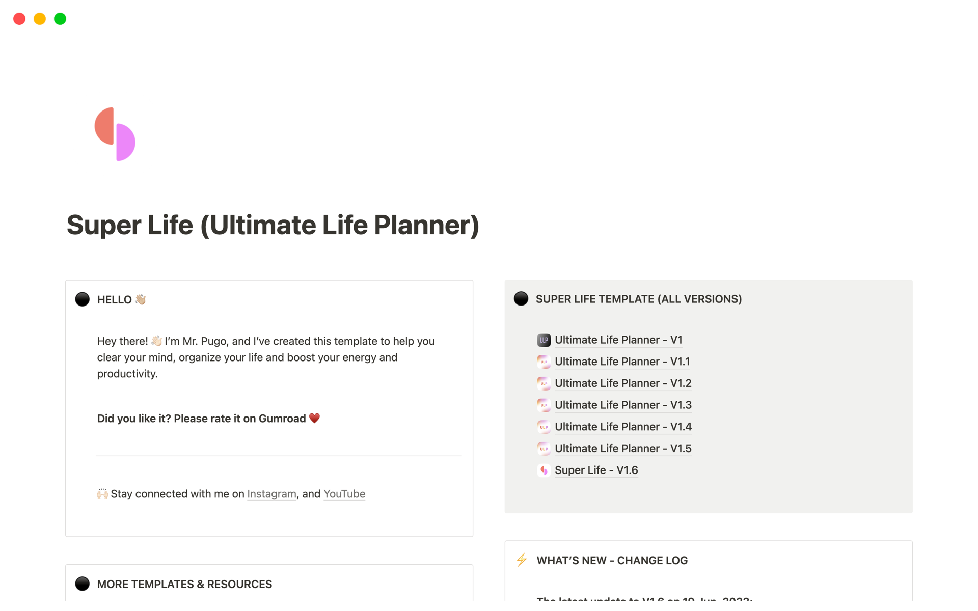 A template preview for Super Life (Ultimate Life Planner)