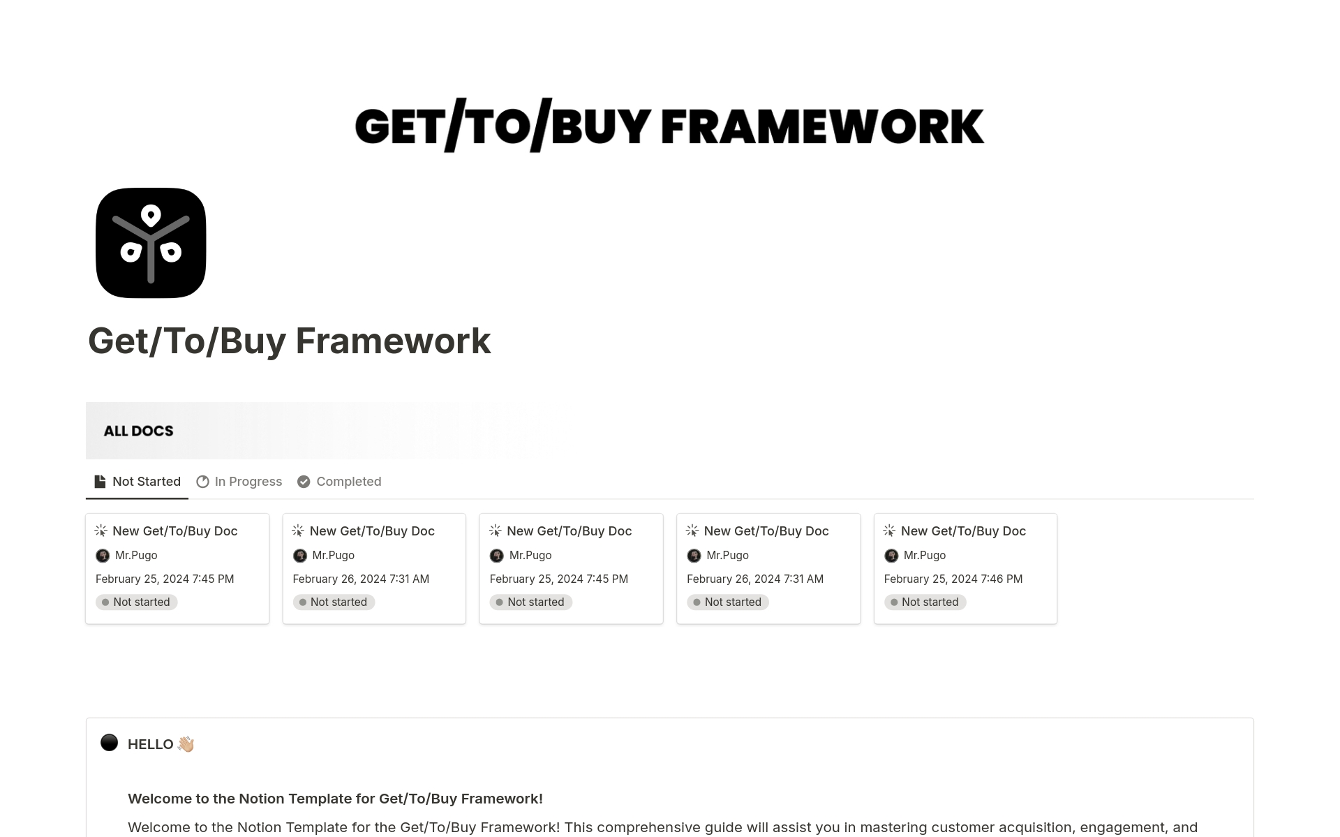Get/To/Buy Frameworkのテンプレートのプレビュー