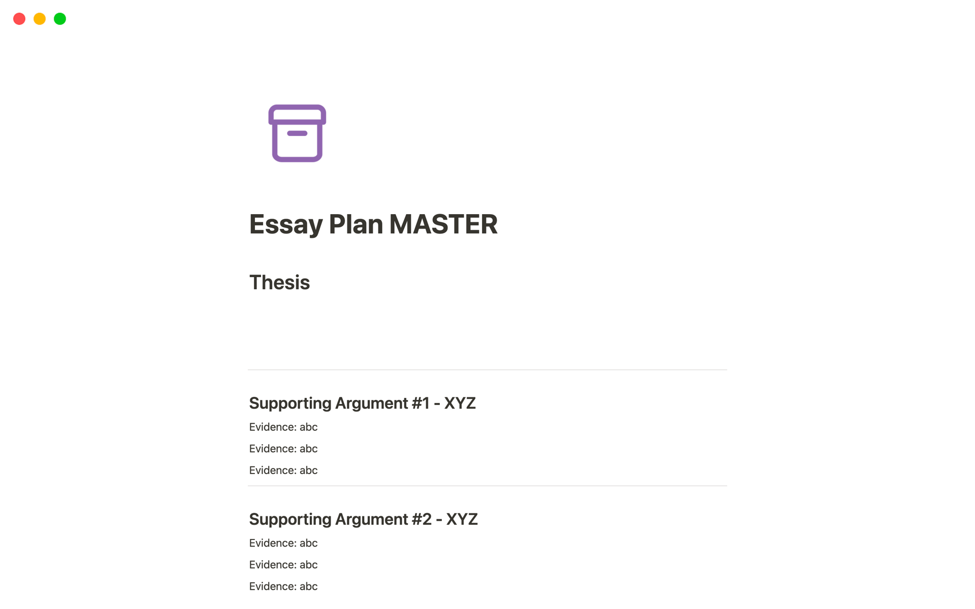 A template preview for Essay Plan MASTER