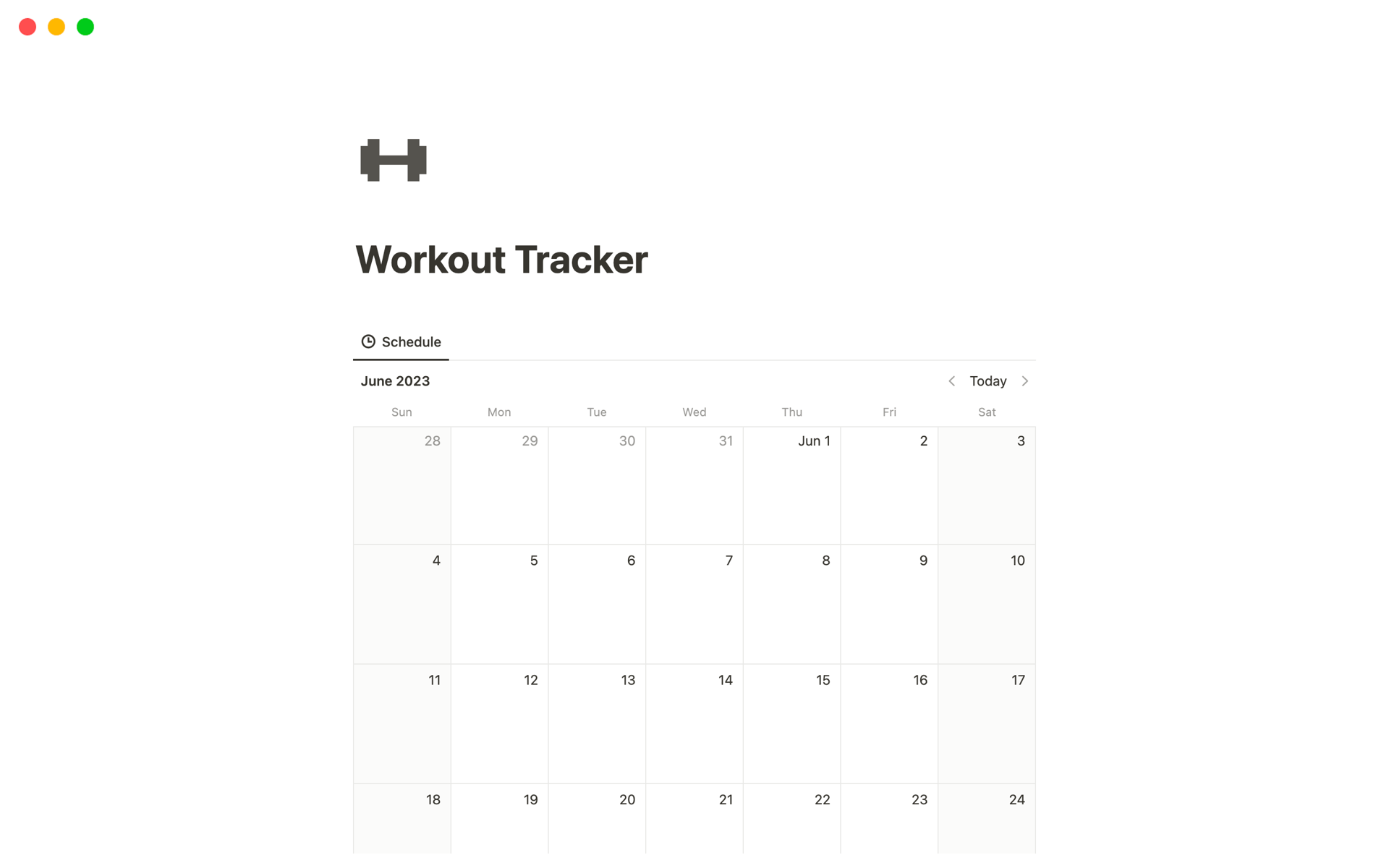Workout Tracker App Notion Template