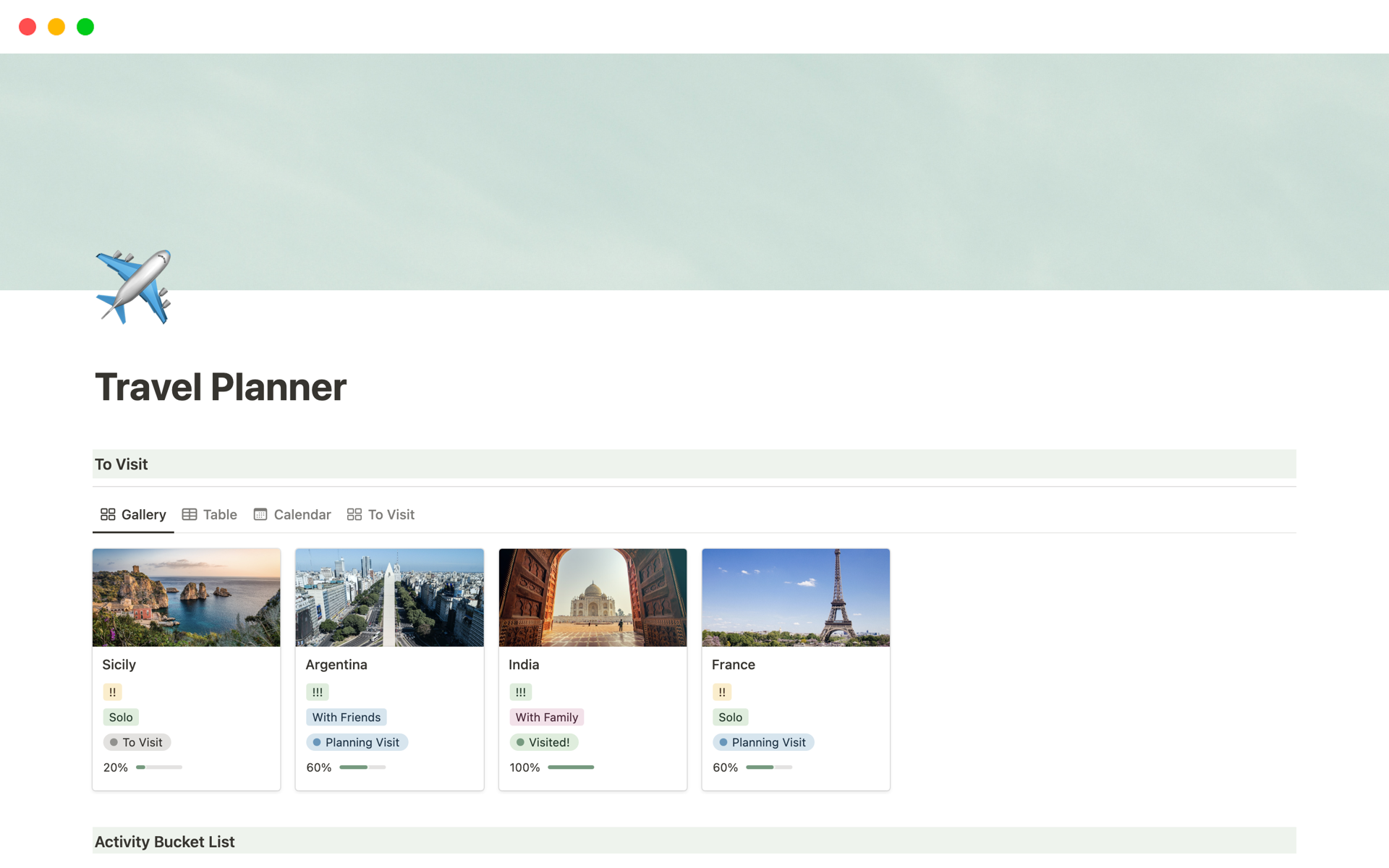Travel Planner Notion Template