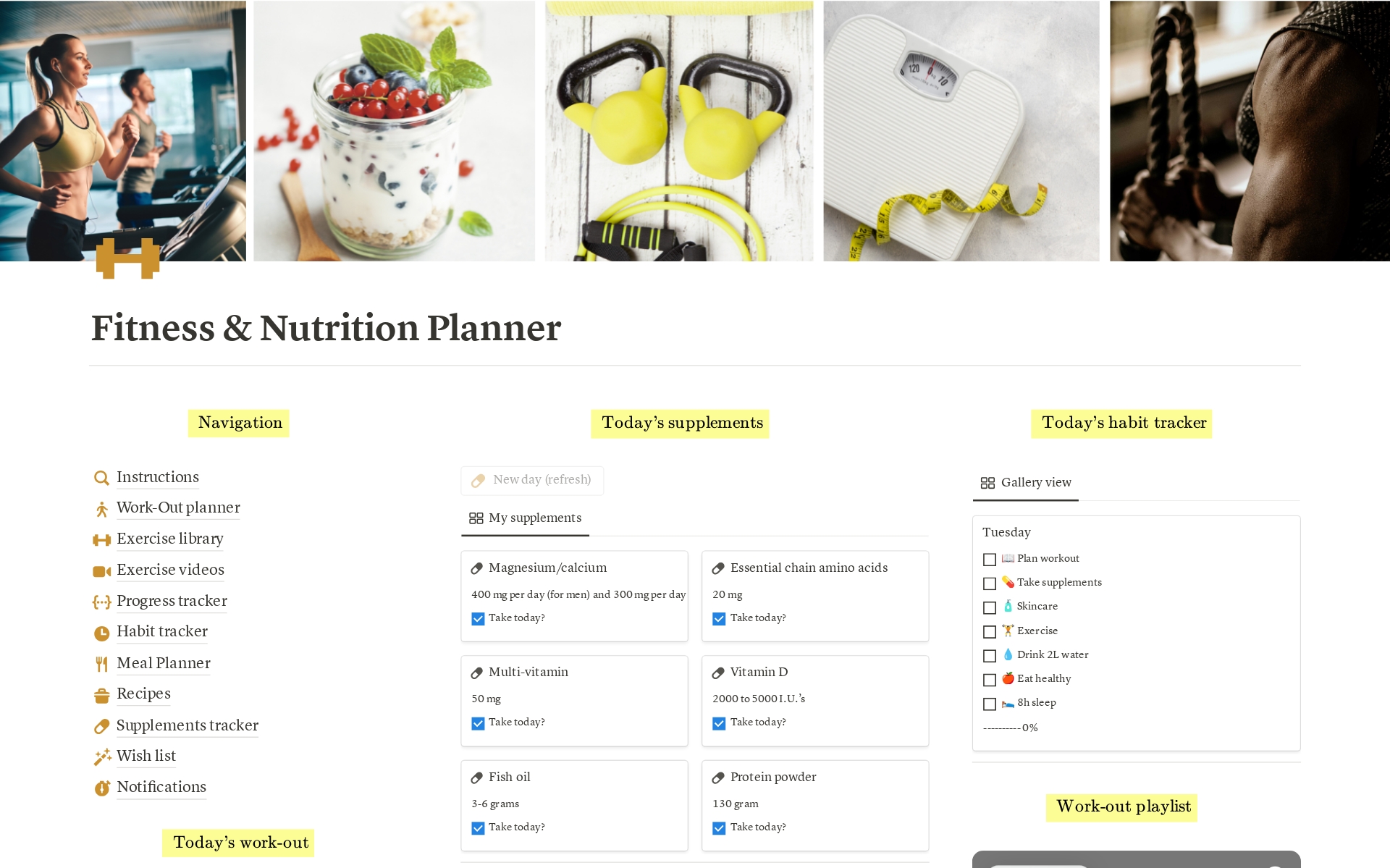 A template preview for Fitness & Nutrition planner