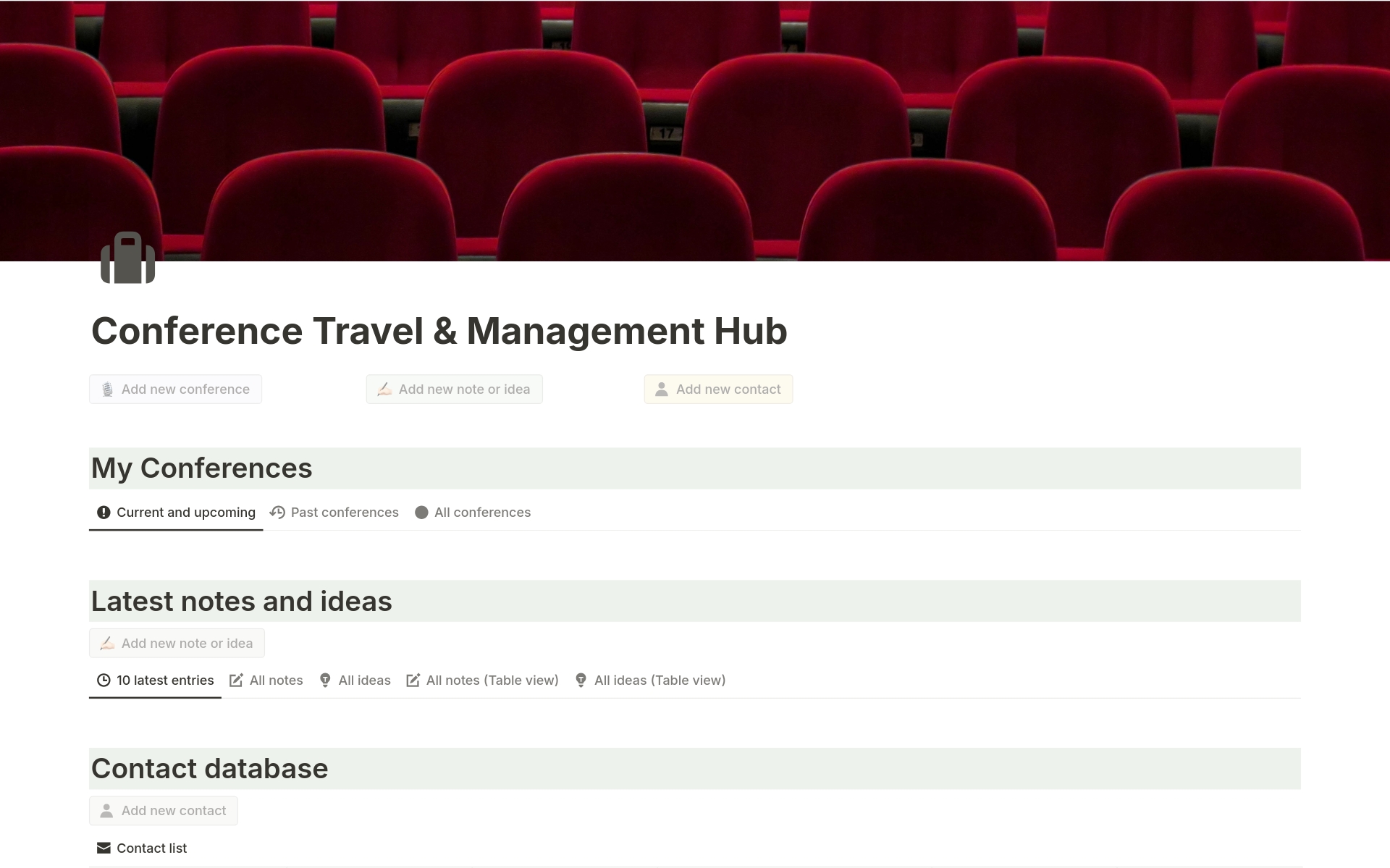 A template preview for Conference Travel & Management Hub for Academics