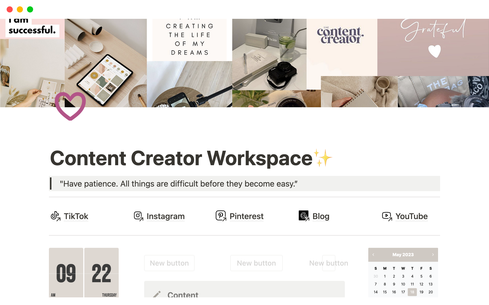A template preview for Content Creator Workspace