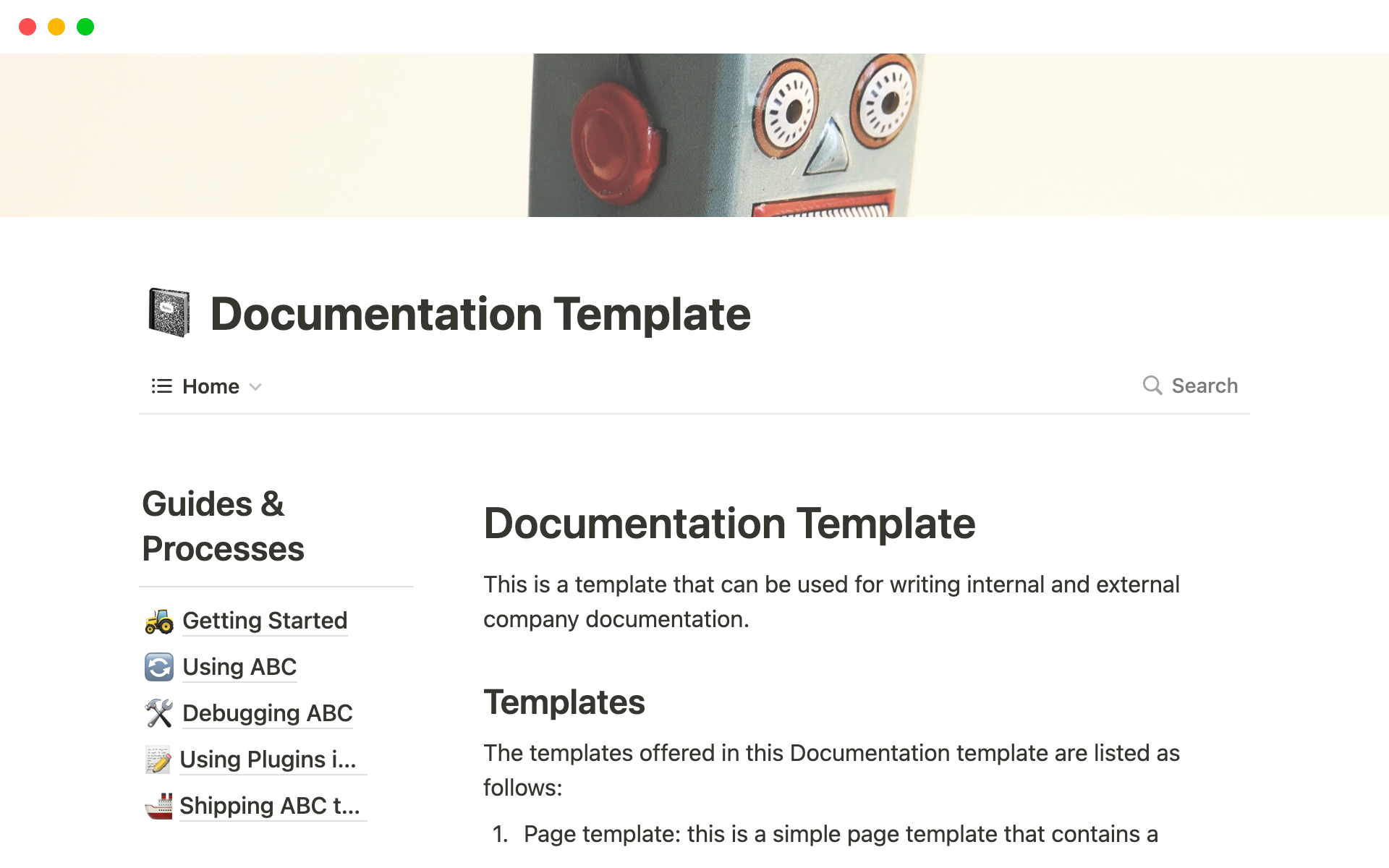 A template preview for Ultimate Notion Documentation Template
