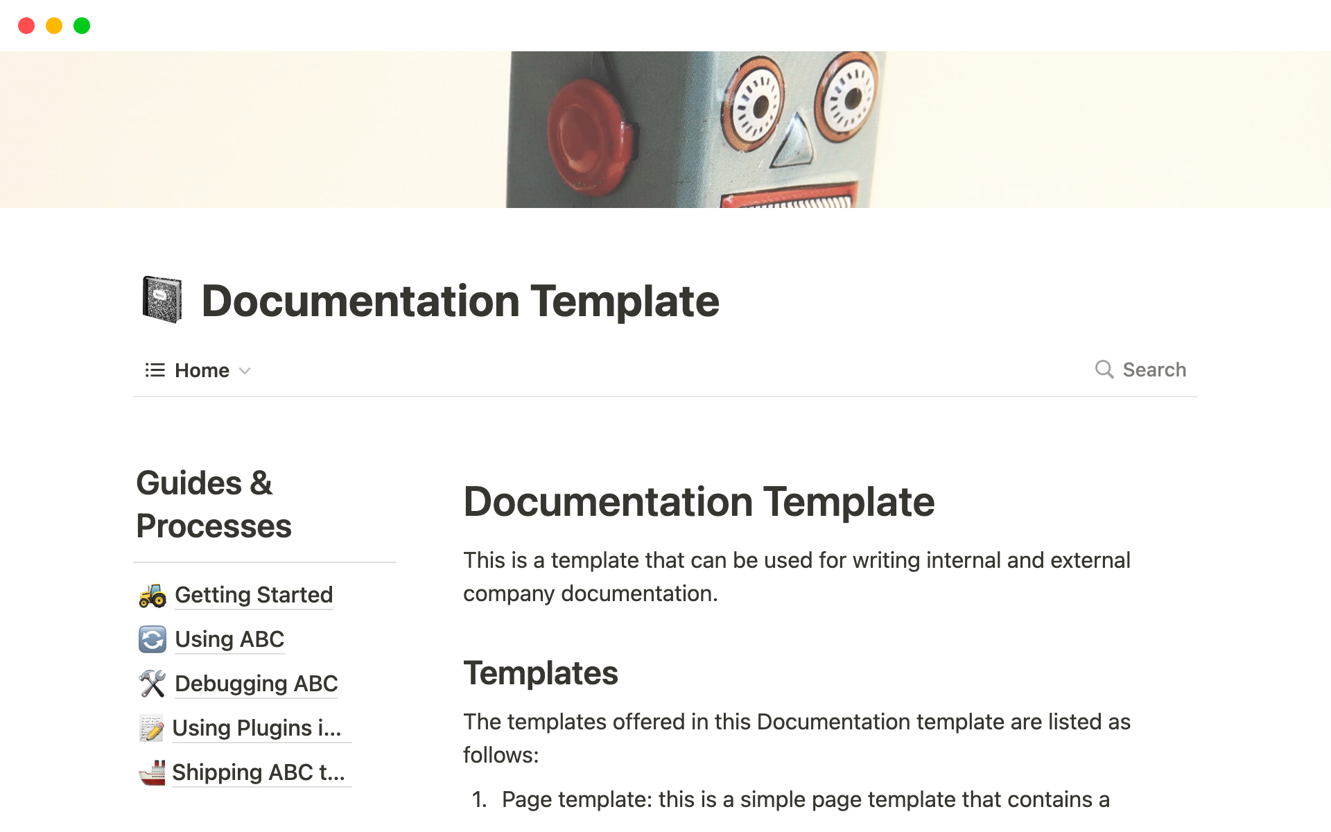 Uma prévia do modelo para Ultimate Notion Documentation Template