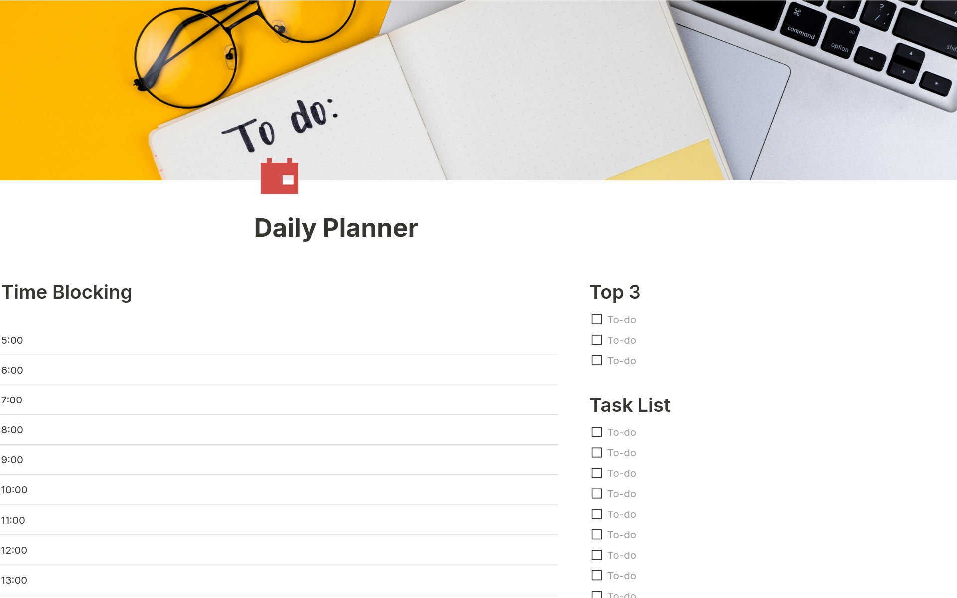 A template preview for Daily Time Blocking Planner