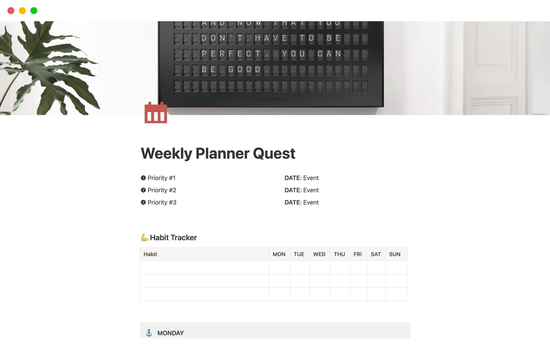 A template preview for Weekly Planner Quest