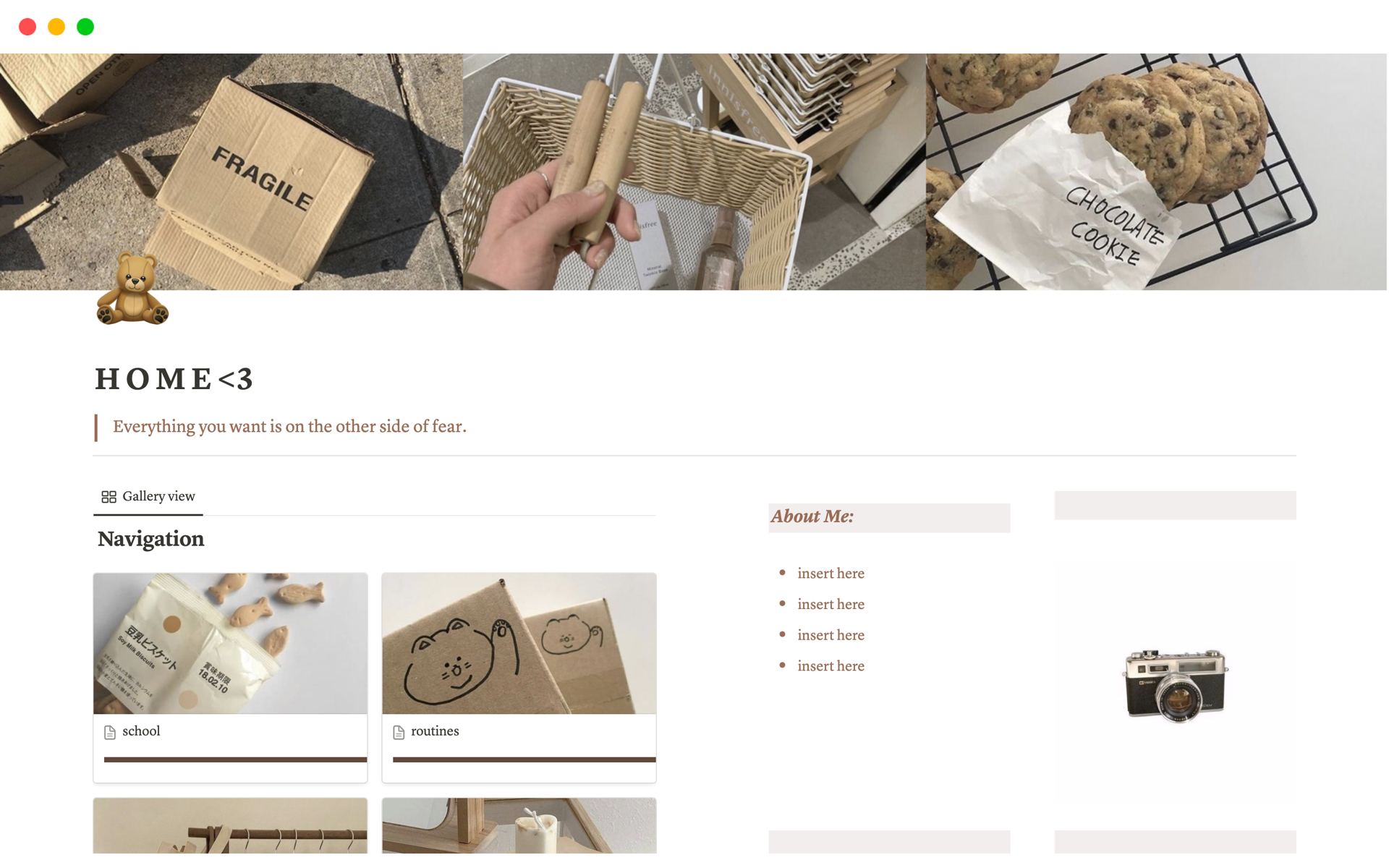 A template preview for Light Brown Notion Template