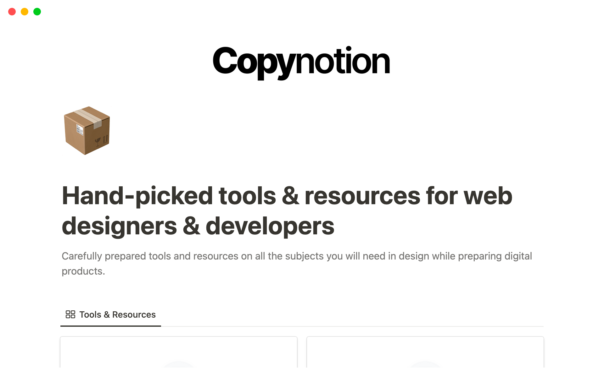 A template preview for Hand-picked tools & resources for web designers & developers