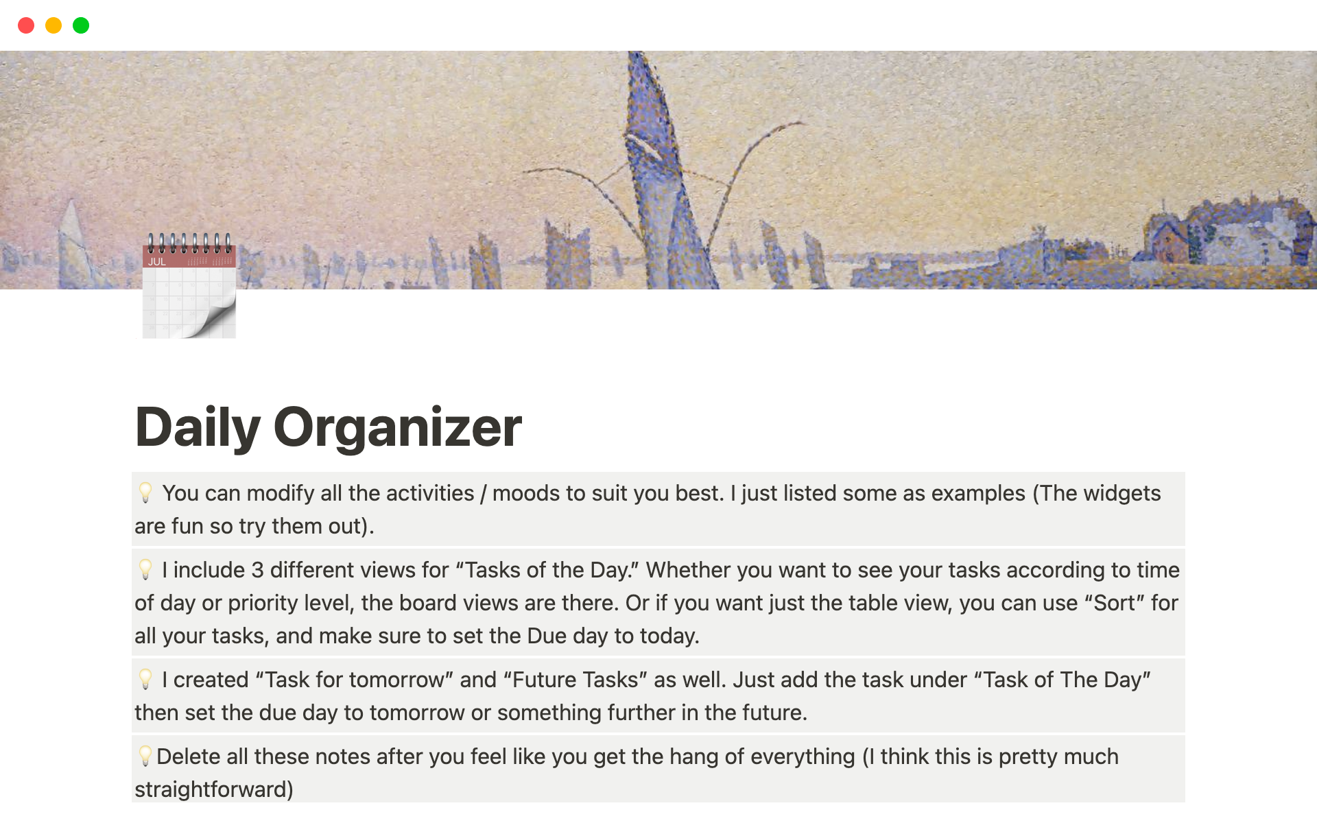 A template preview for Daily Organizer
