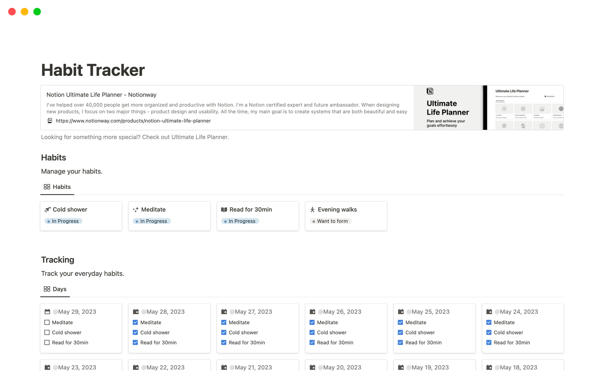 A template preview for Notion Habit Tracker