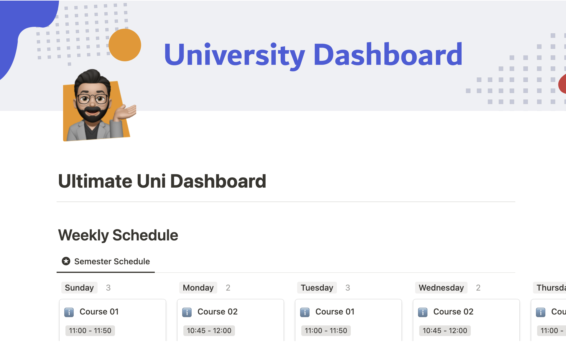 Ultimate Uni Dashboardのテンプレートのプレビュー