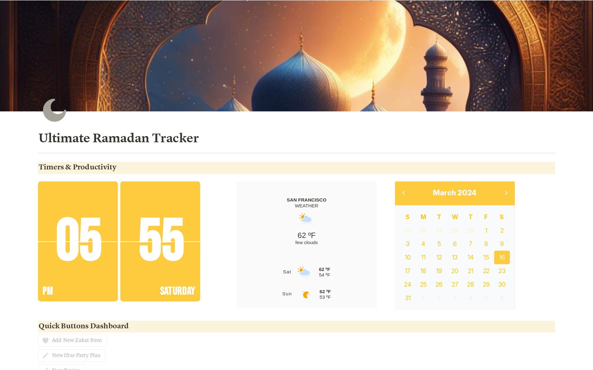 Ultimate Ramadan Trackerのテンプレートのプレビュー