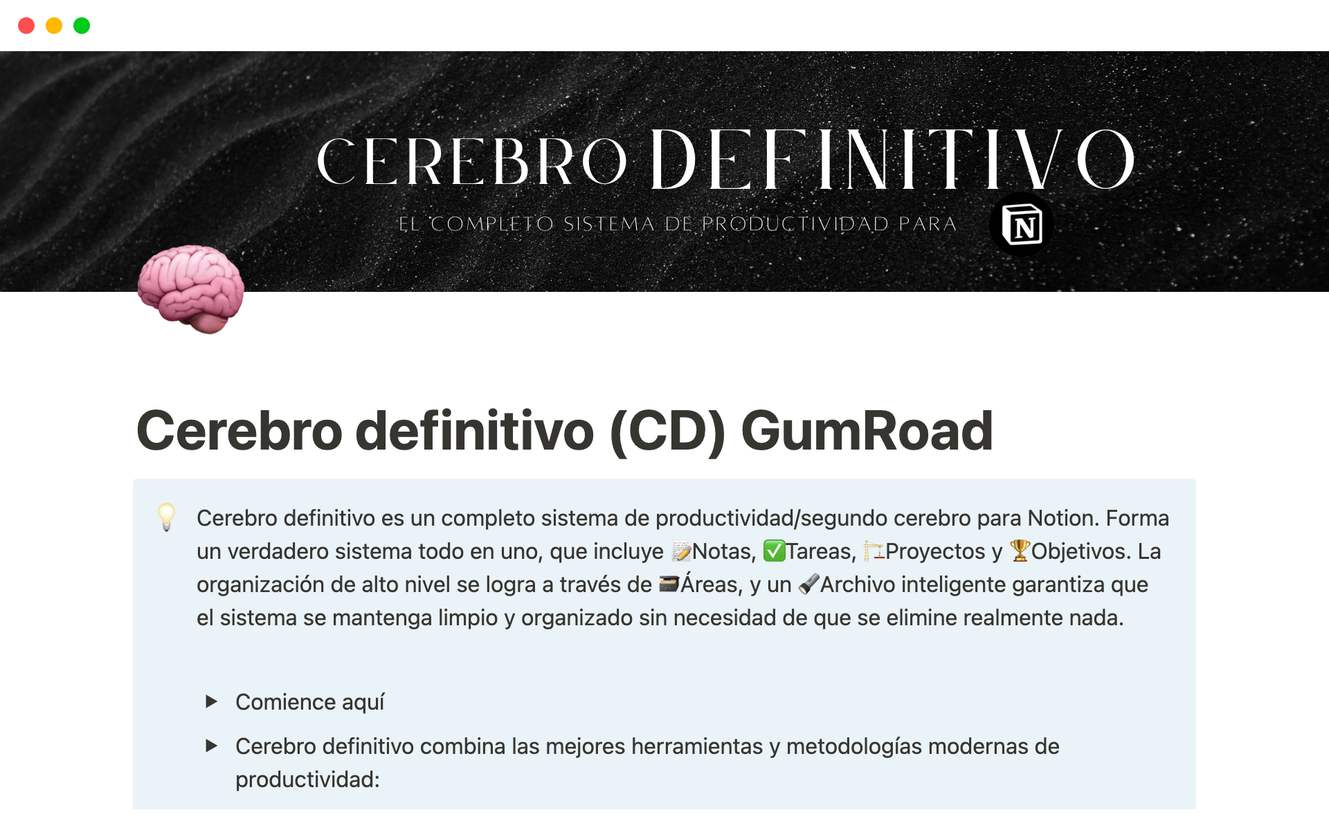 Cerebro Definitivo (CD) para Notion Es el "Second Brain" Definitivo en Español último sistema de productividad.