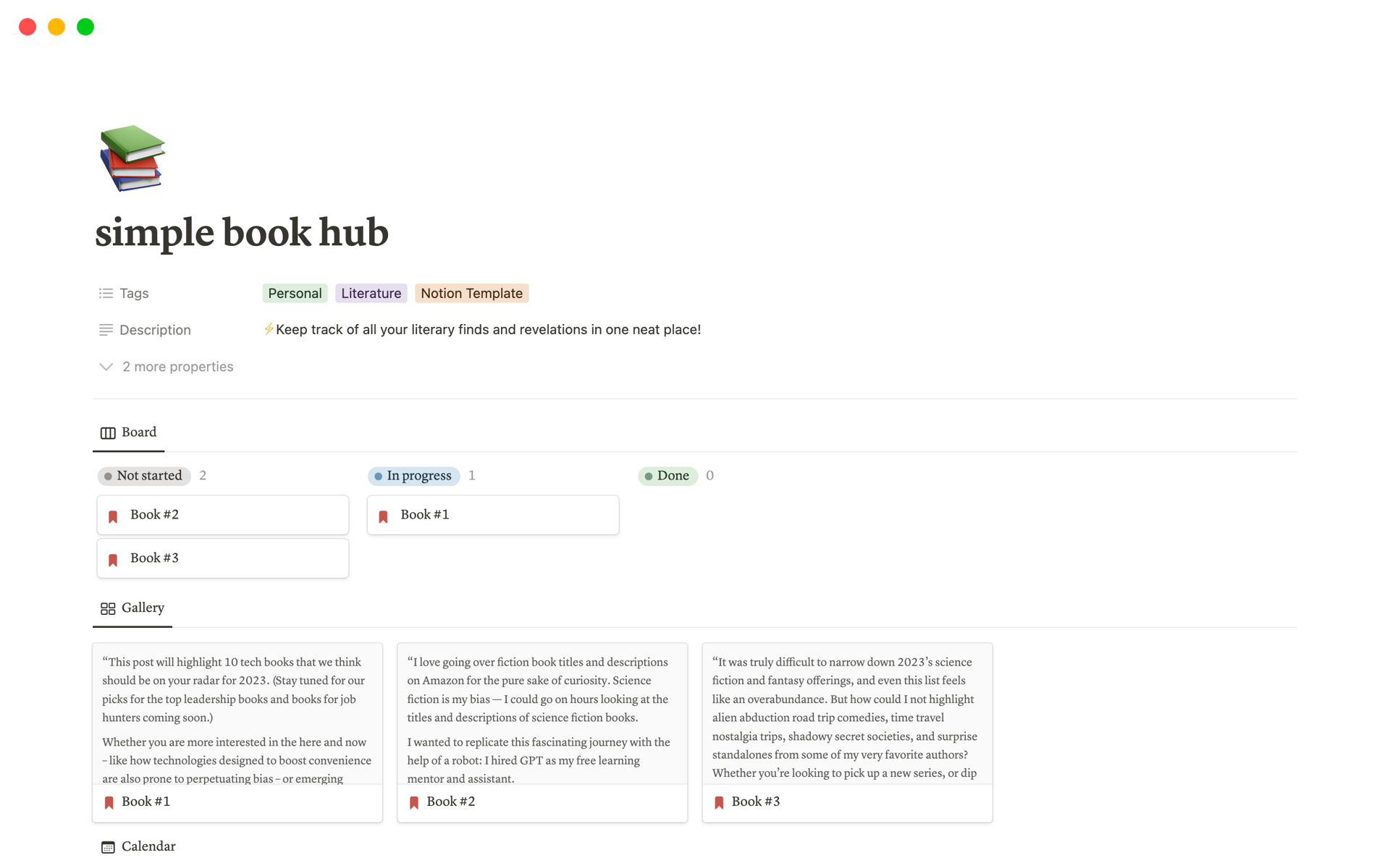 A template preview for simple book hub