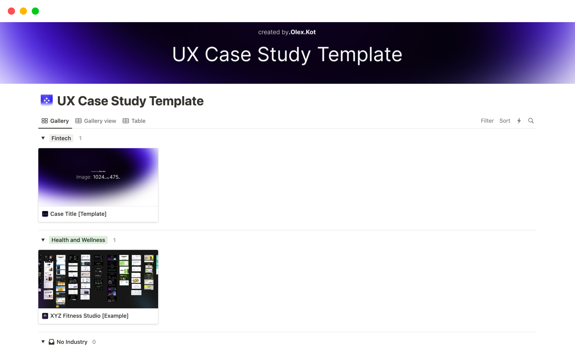 Vista previa de una plantilla para UX Case Study