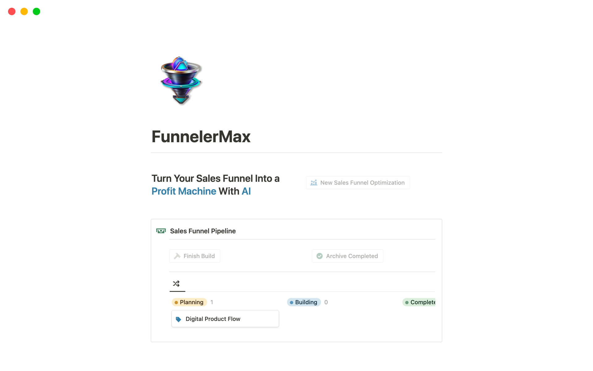 Eine Vorlagenvorschau für FunnelerMax –Your AI Sales Funnel Machine