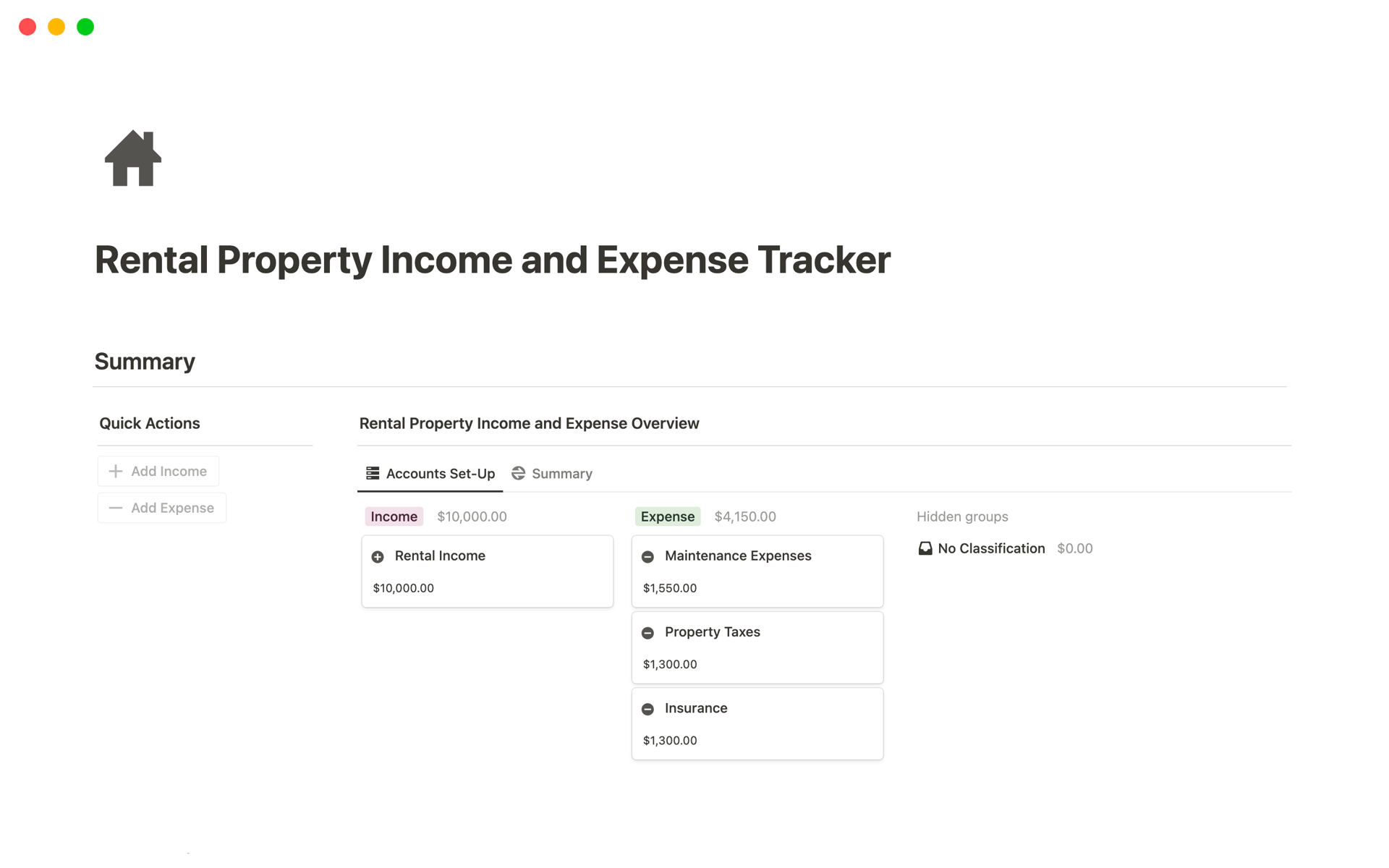 Aperçu du modèle de Rental Property Income and Expense Tracker