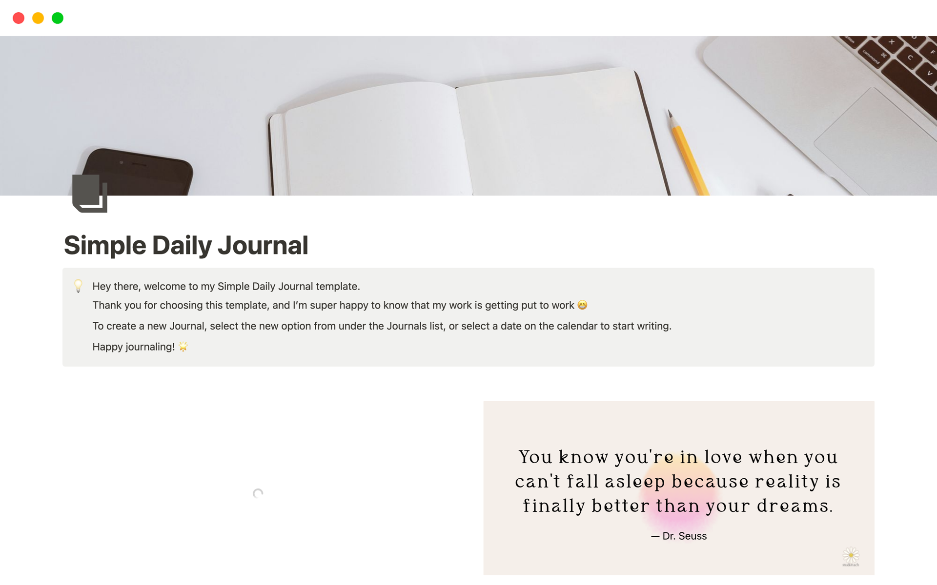 Simple Daily Journal by NotionTrail Notion Template
