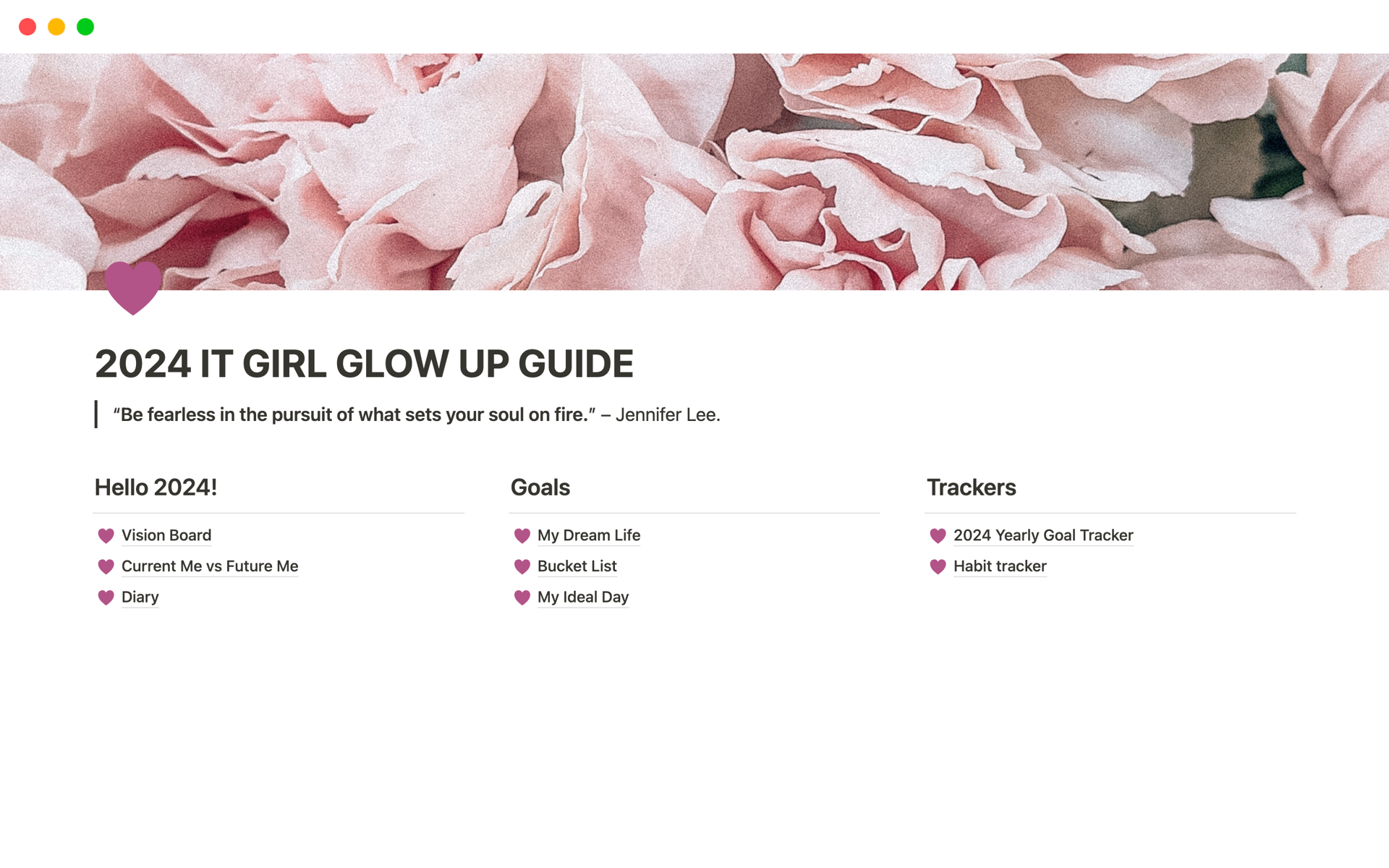 Vista previa de una plantilla para 2024 It Girl Glow Up Guide