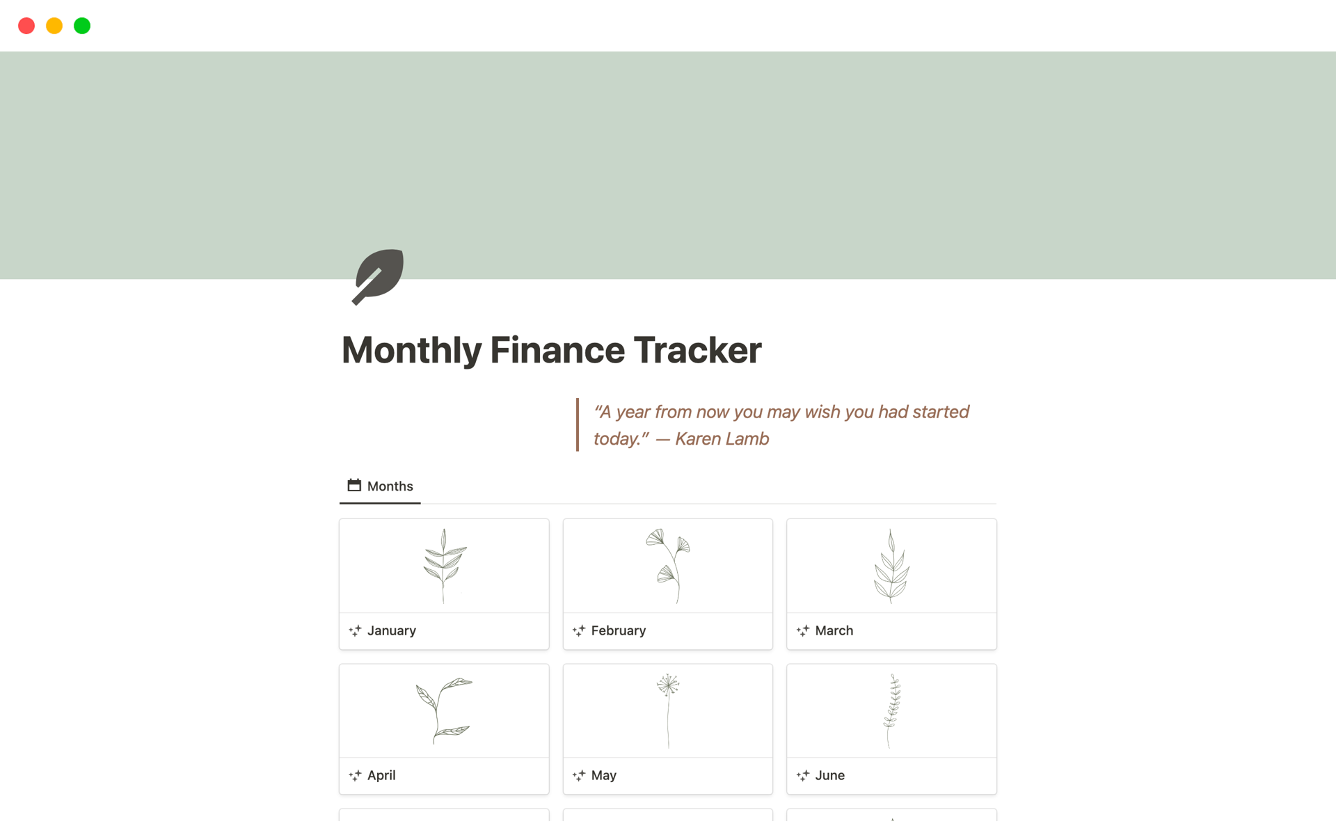 A template preview for Monthly Finance Tracker