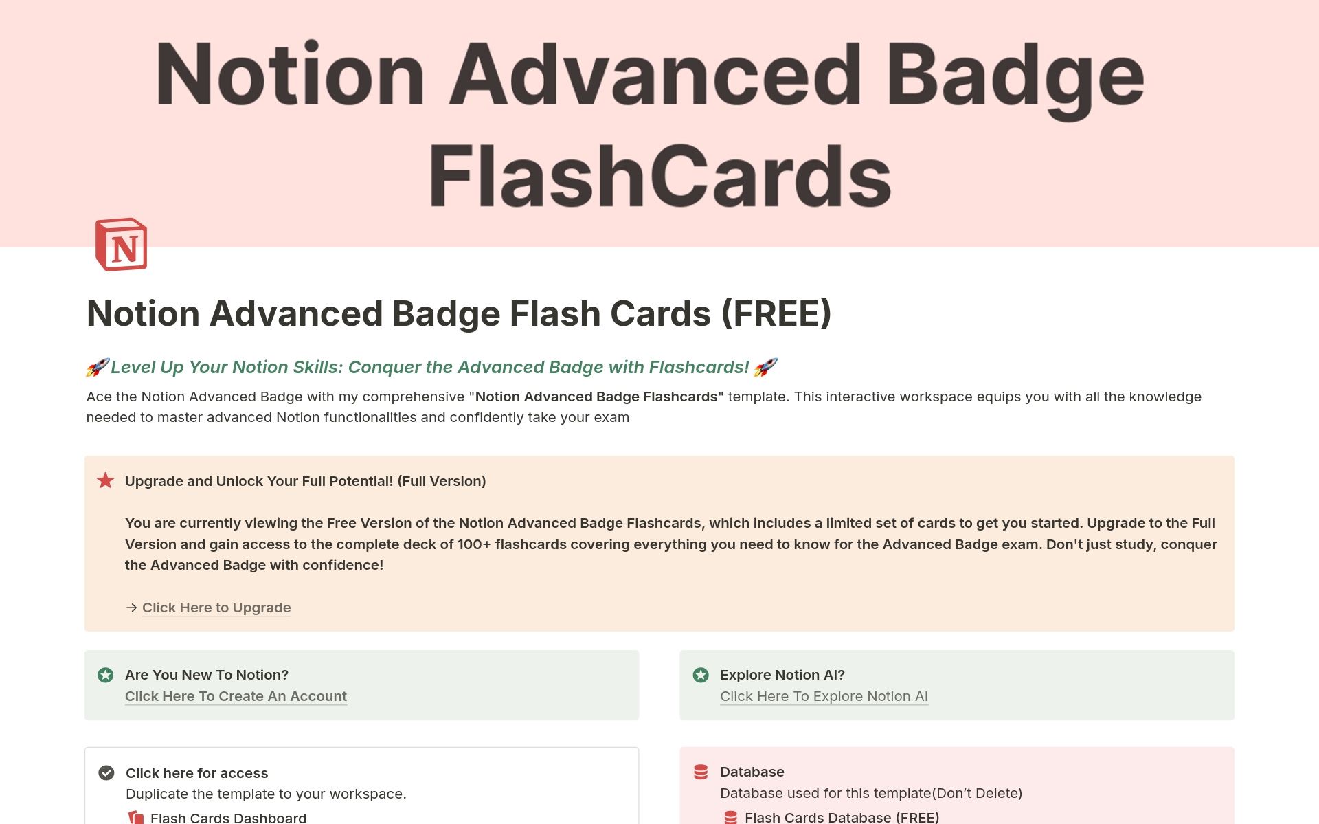 Advanced Badge Flash Cards Deck Notion Template