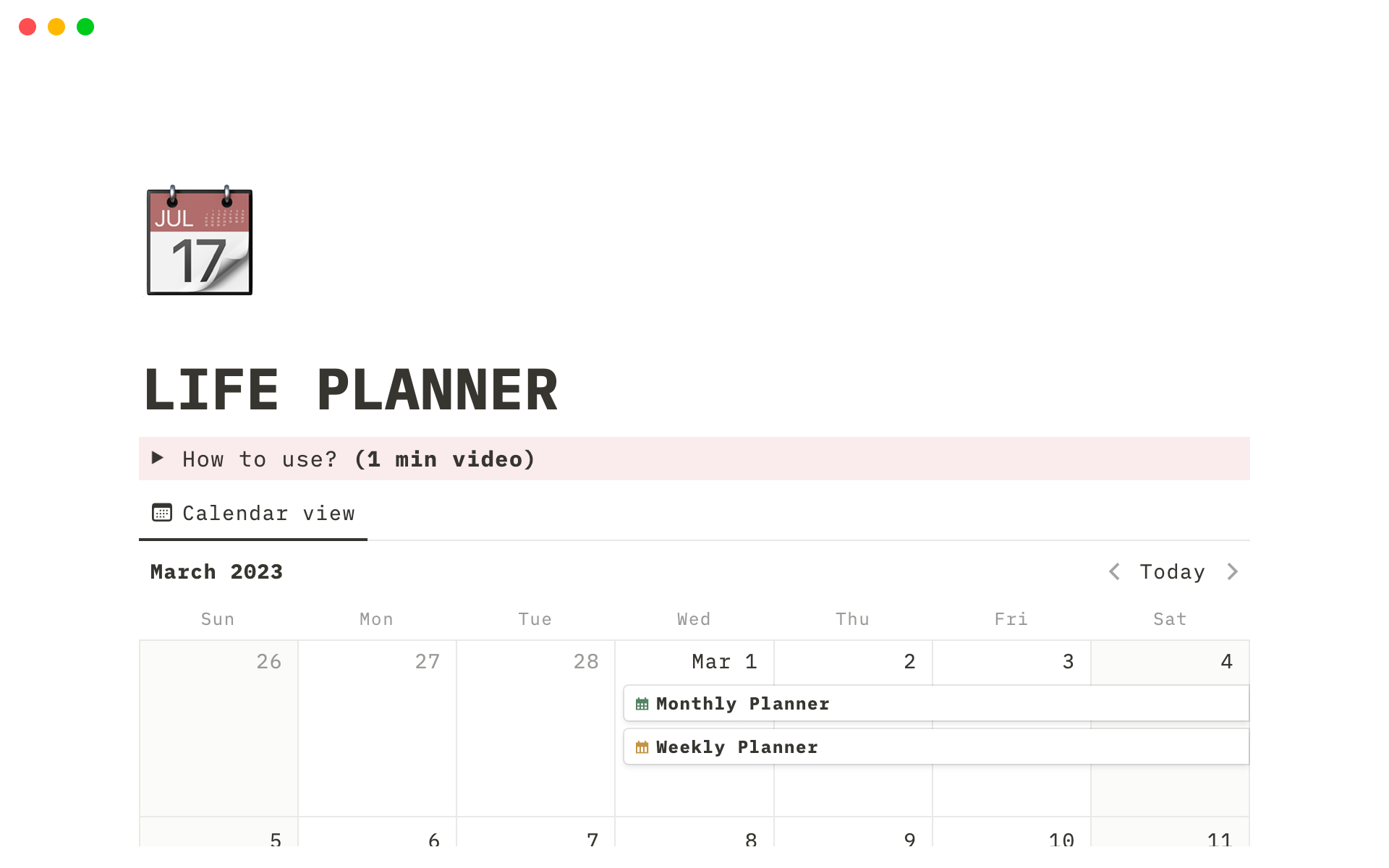 A template preview for Life Planner Pack