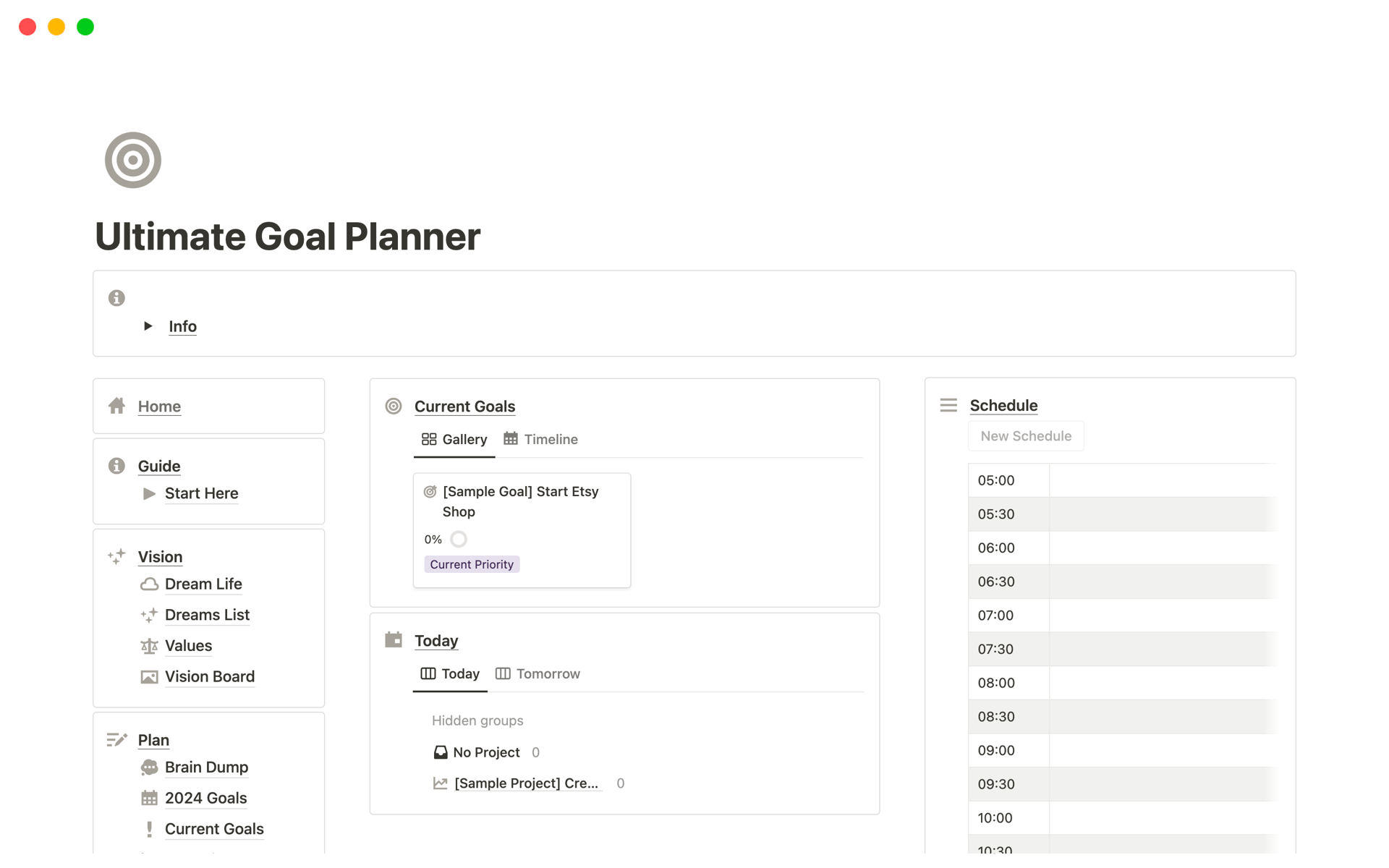 Eine Vorlagenvorschau für Ultimate Goal Planner