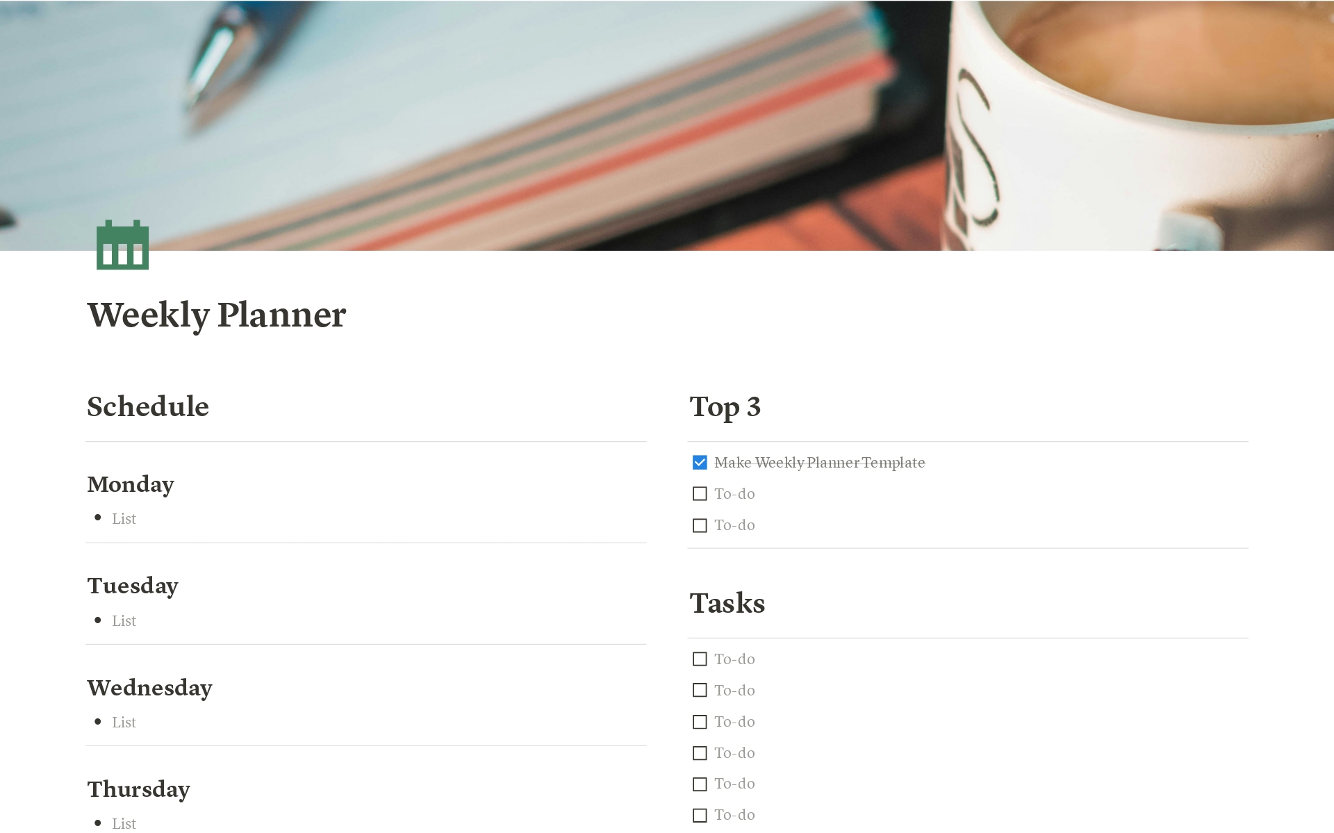 Weekly Planner Template | Notion Marketplace Weekly Planner Template | Notion Marketplace