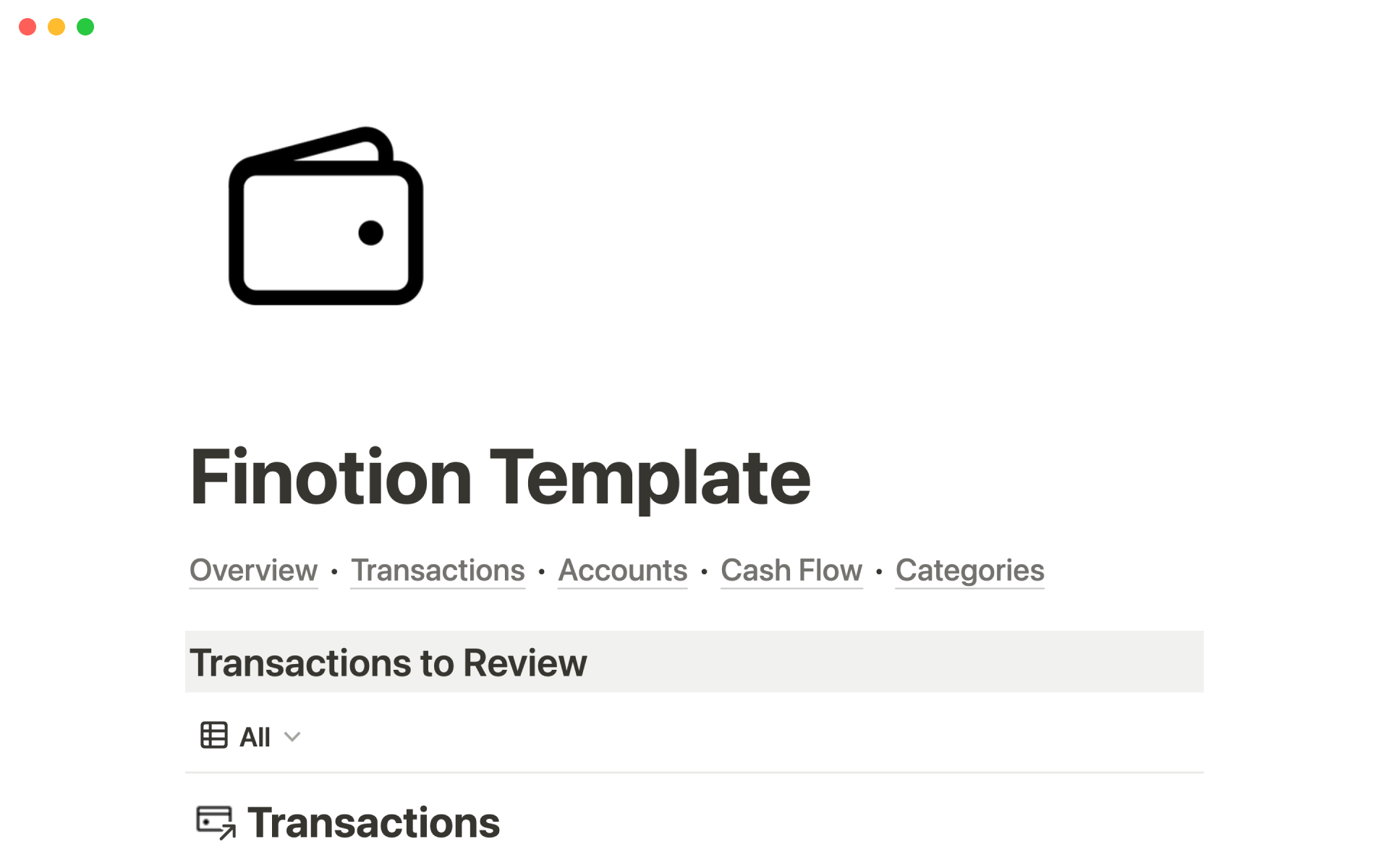 A template preview for Finotion template