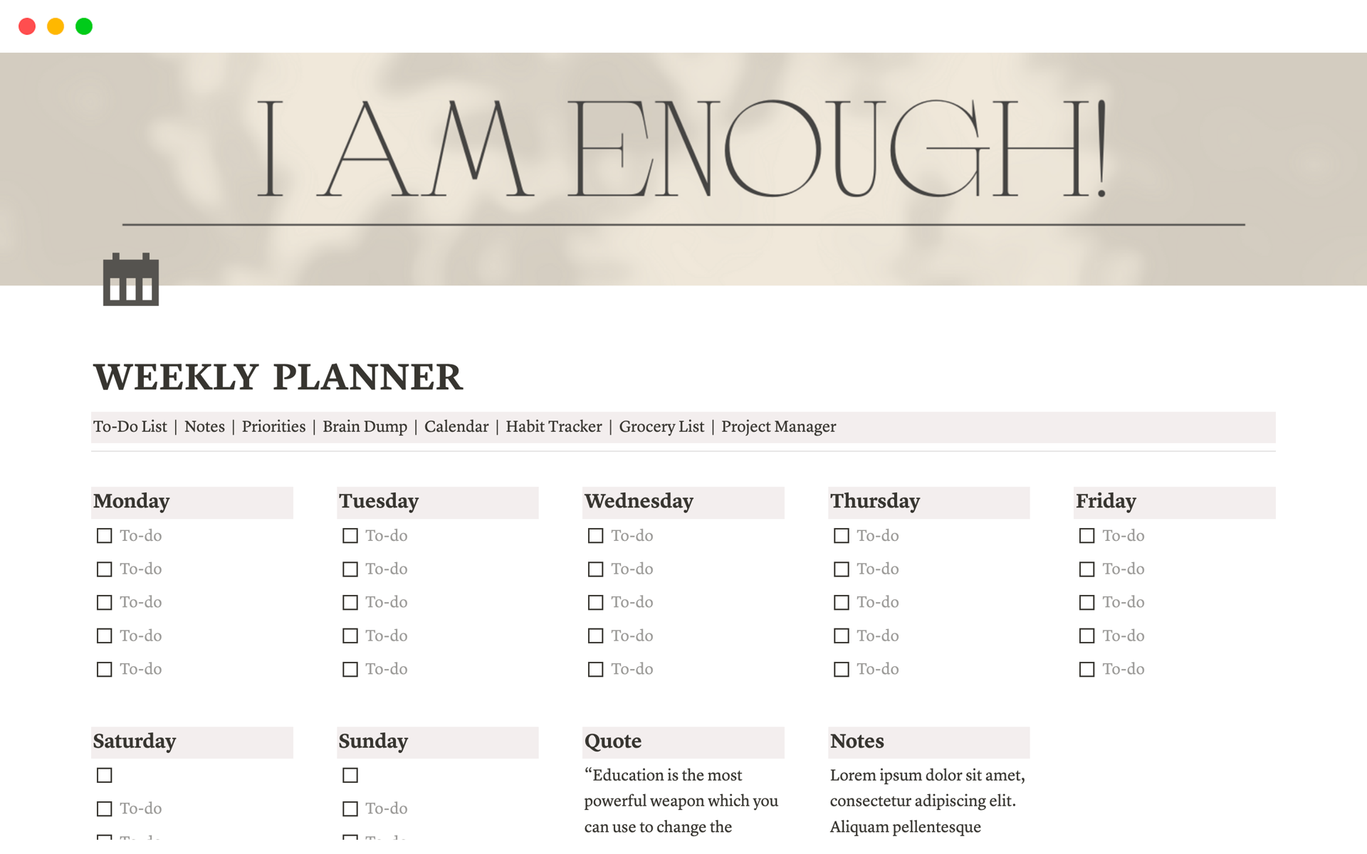 Simple Weekly Planner Notion Template