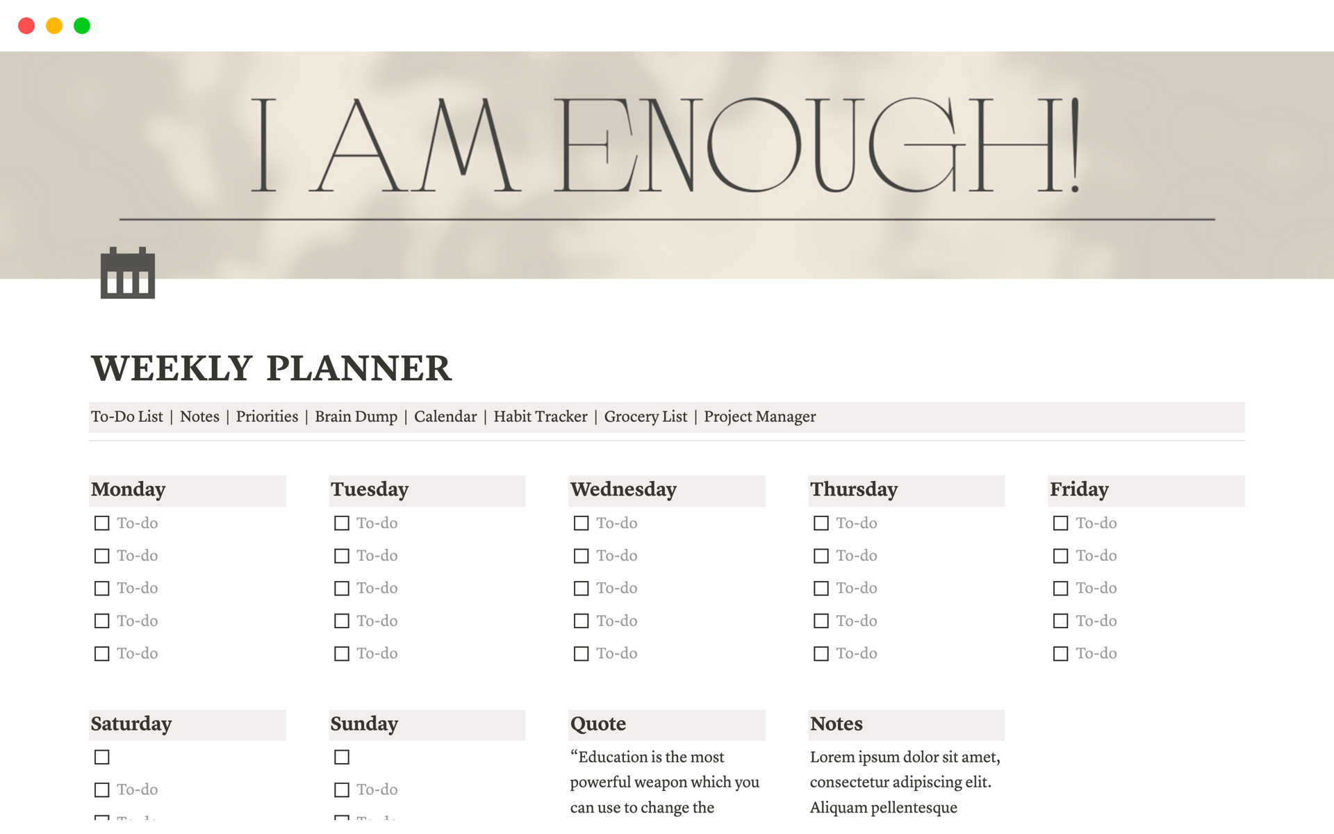 A template preview for WEEKLY  PLANNER 