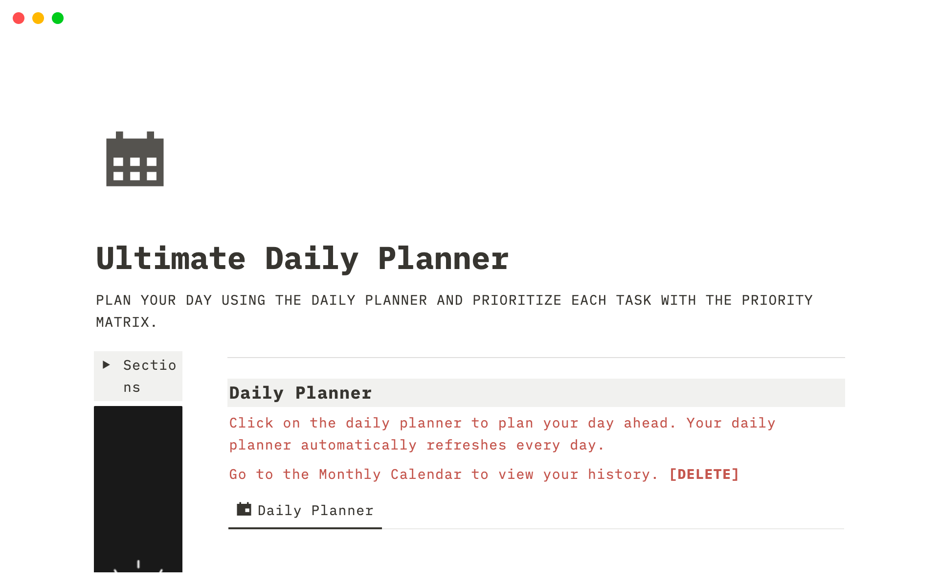 Eine Vorlagenvorschau für Ultimate Daily Planner