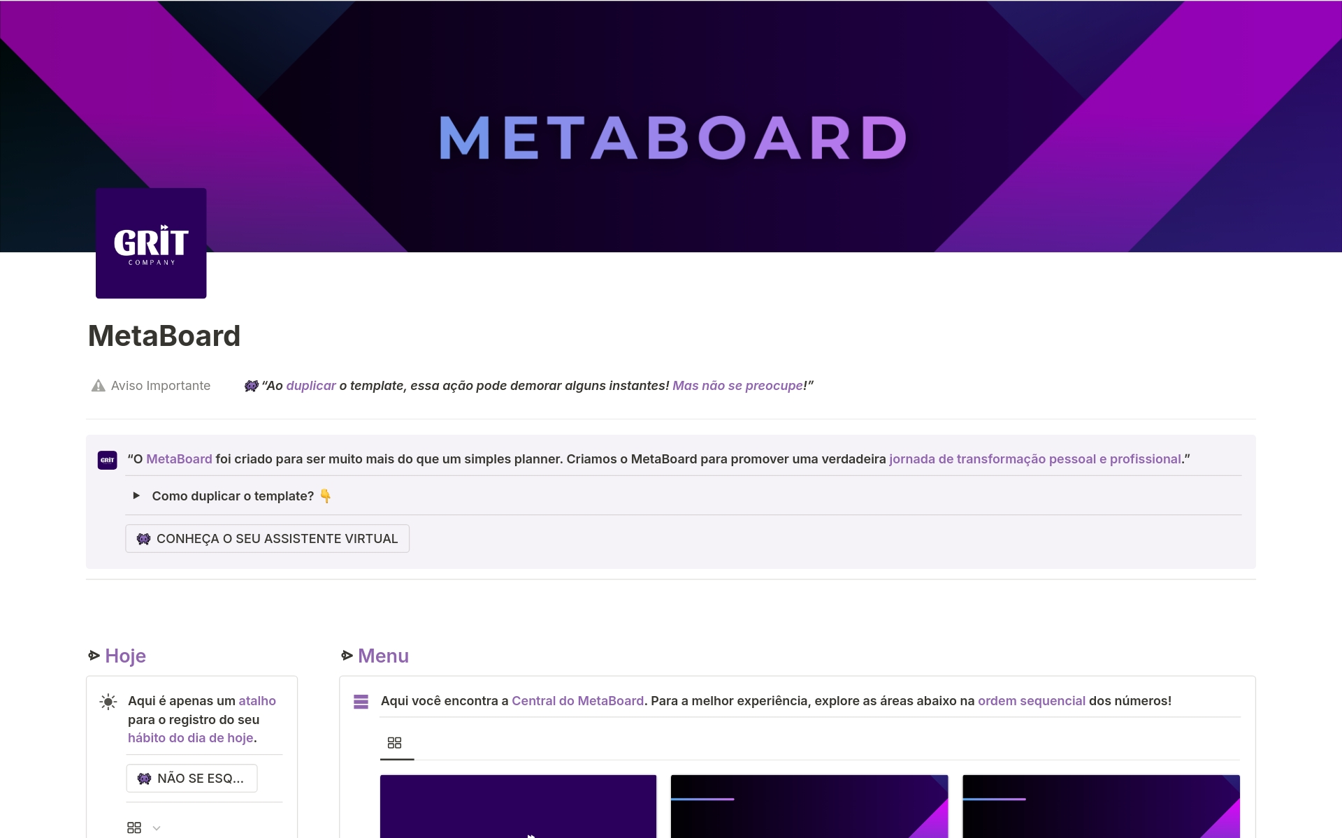 A template preview for MetaBoard