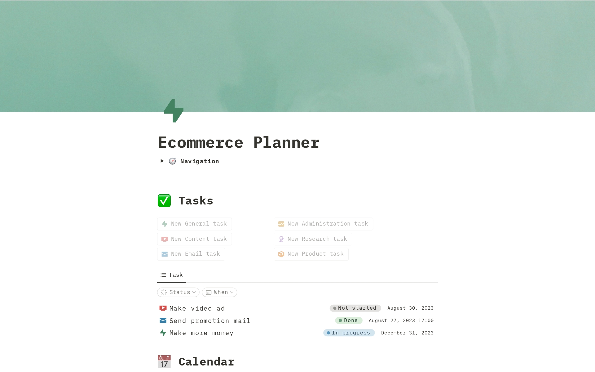 A template preview for Ecommerce Planner