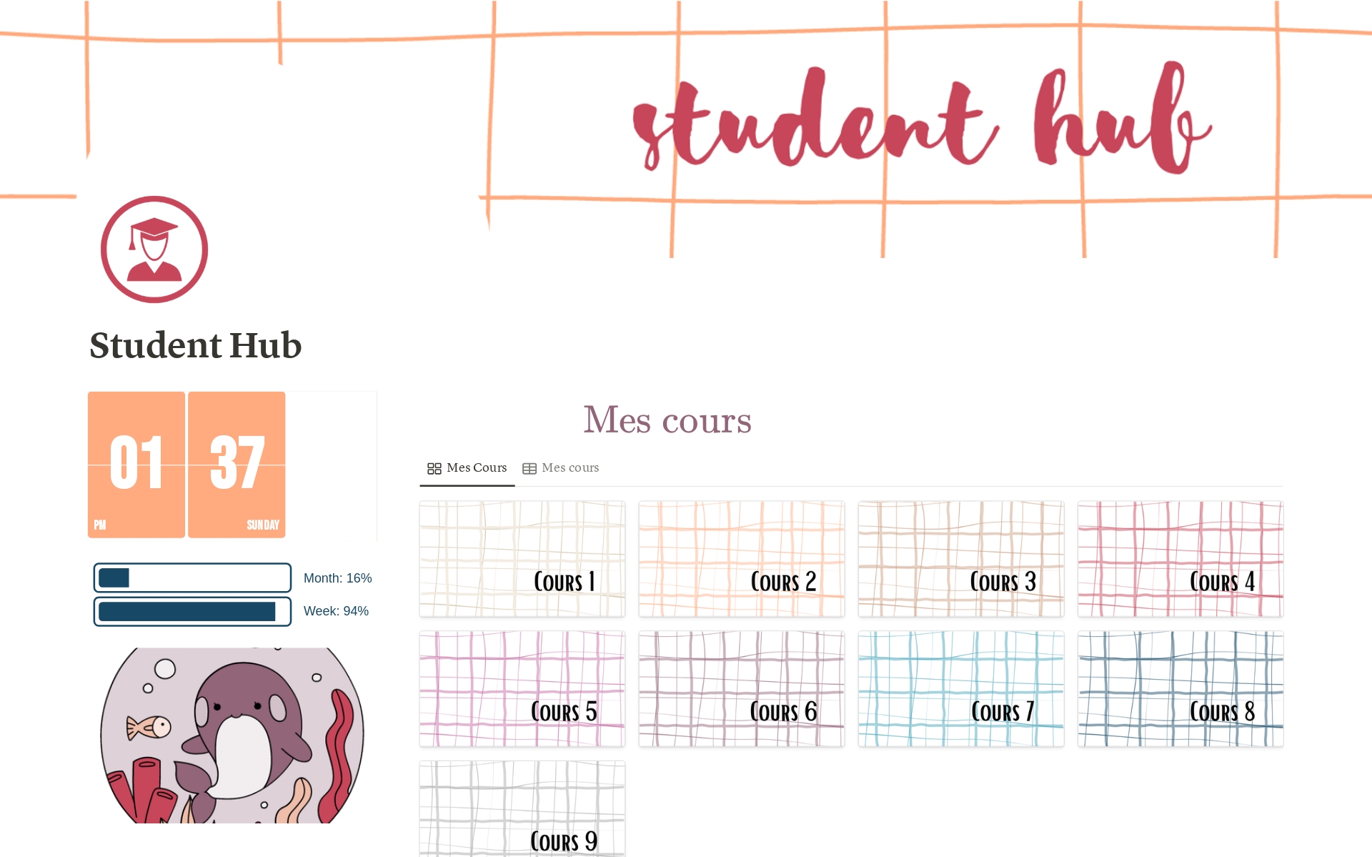 Aperçu du modèle de "Student Hub" : Toute ta vie étudiante 