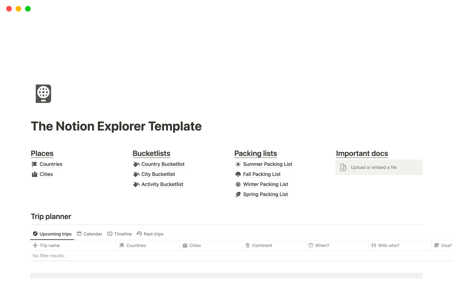 A template preview for The Notion Explorer