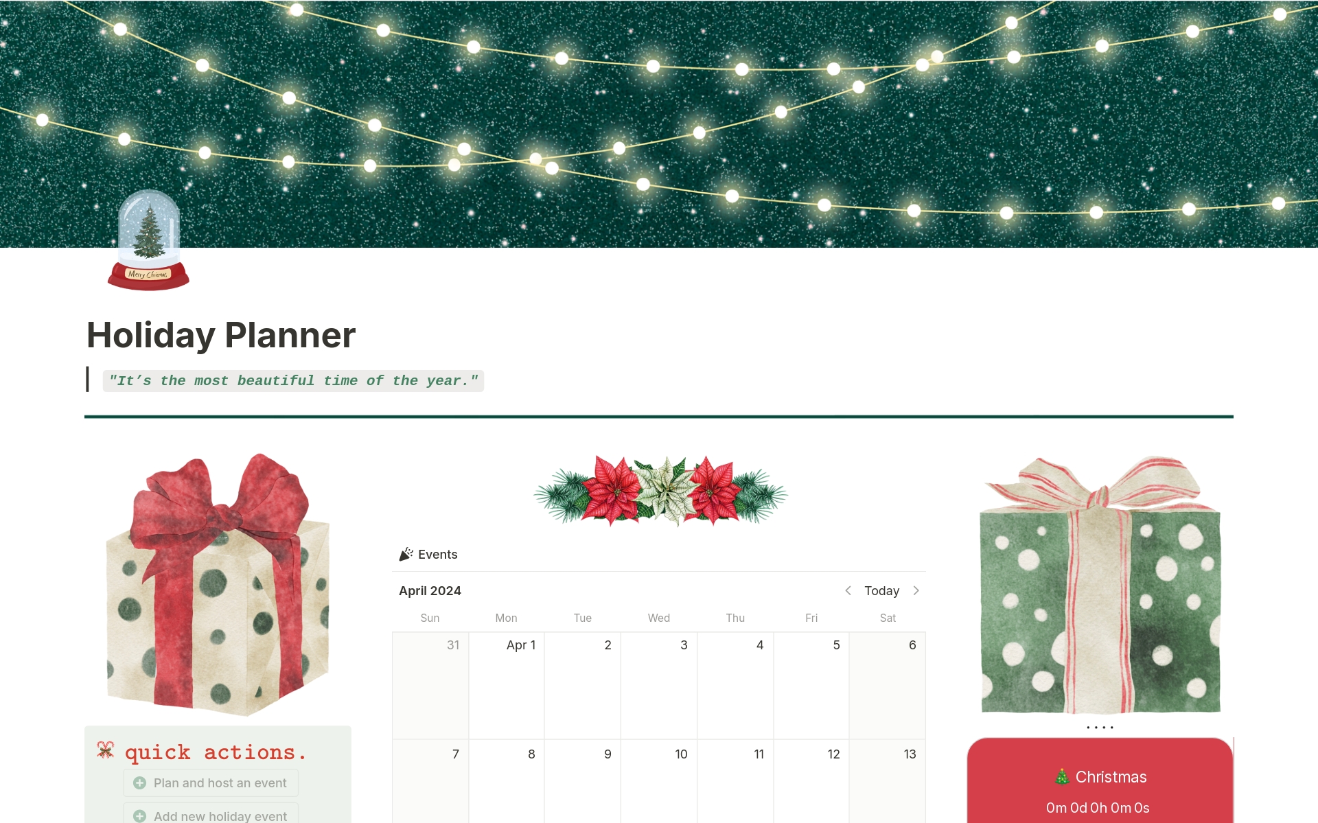 A template preview for Holiday Planner