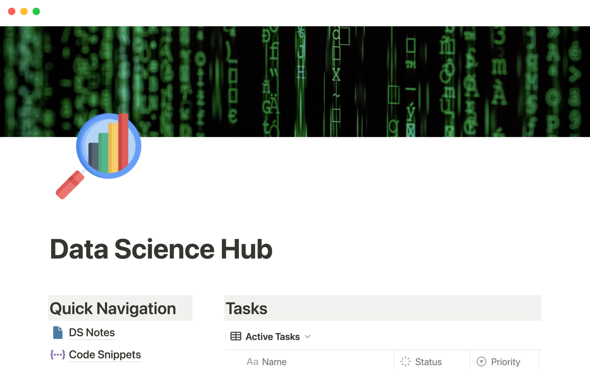 Eine Vorlagenvorschau für Data science hub