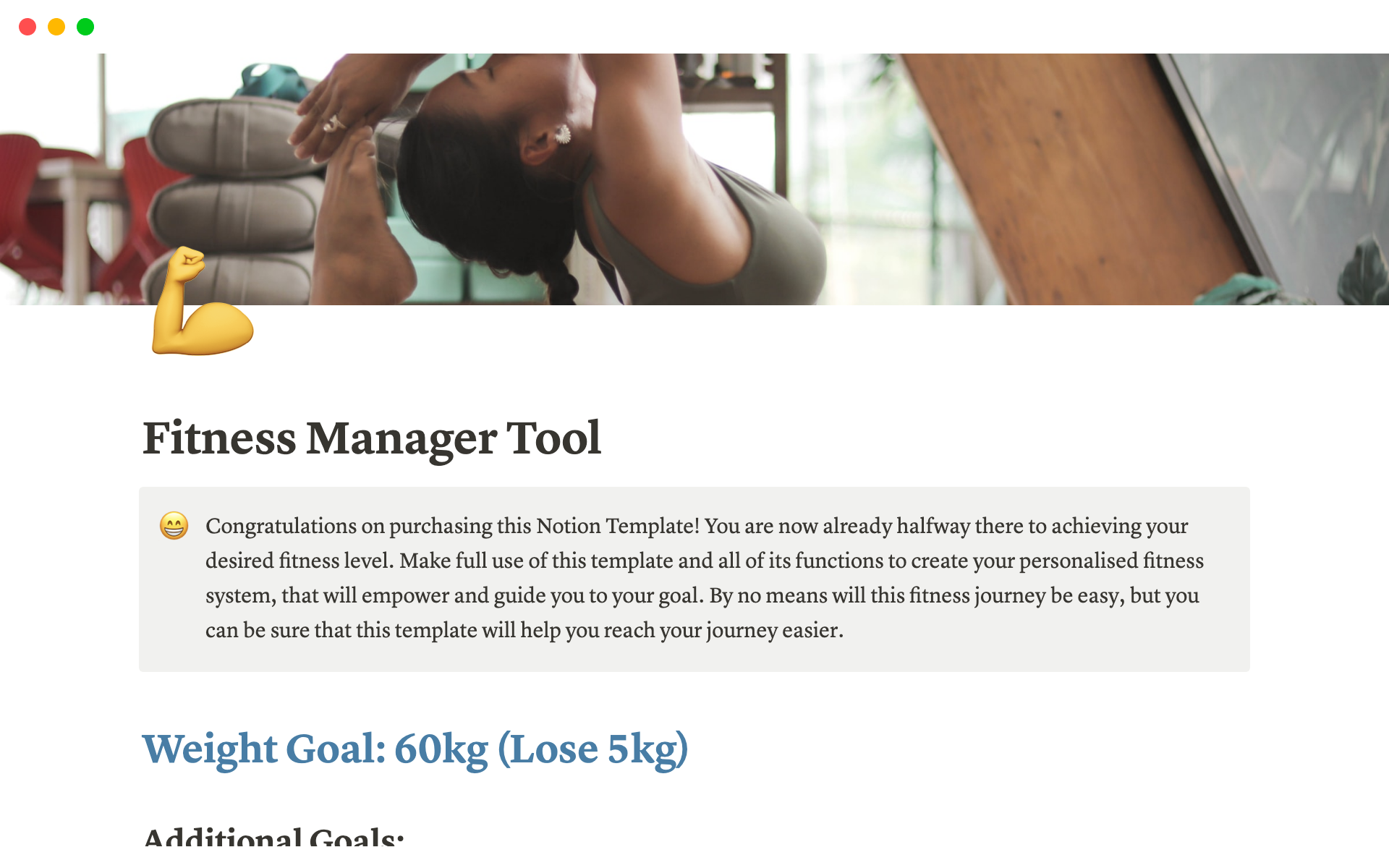 A template preview for Fitness Management Tool