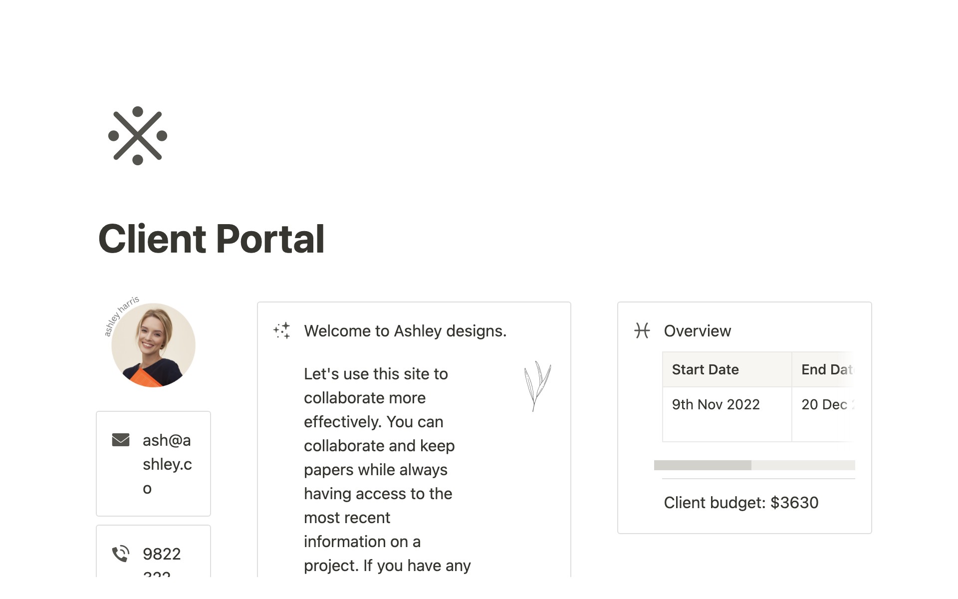 A template preview for Client Portal